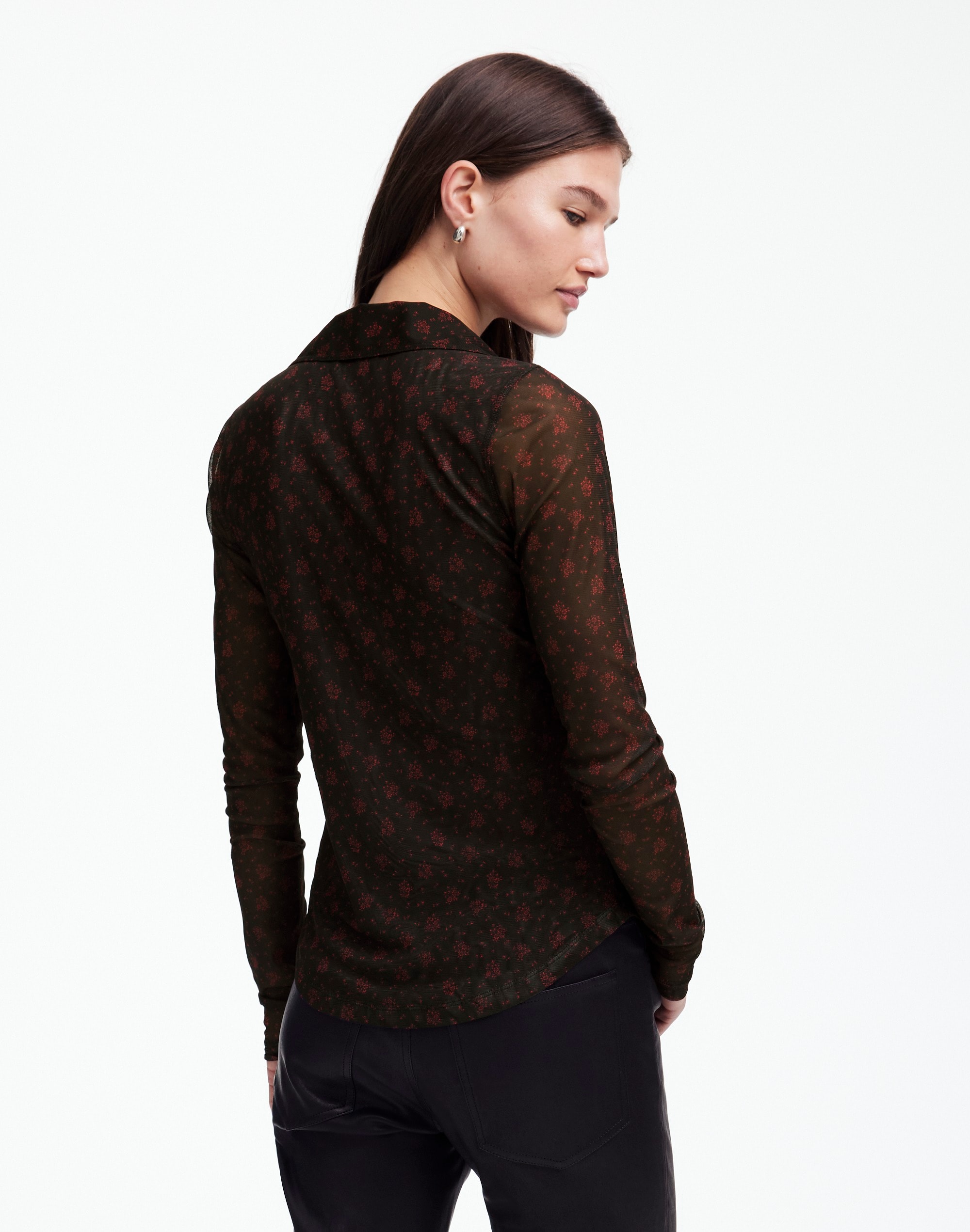 Long-Sleeve Button-Front Top Floral Mesh | Madewell