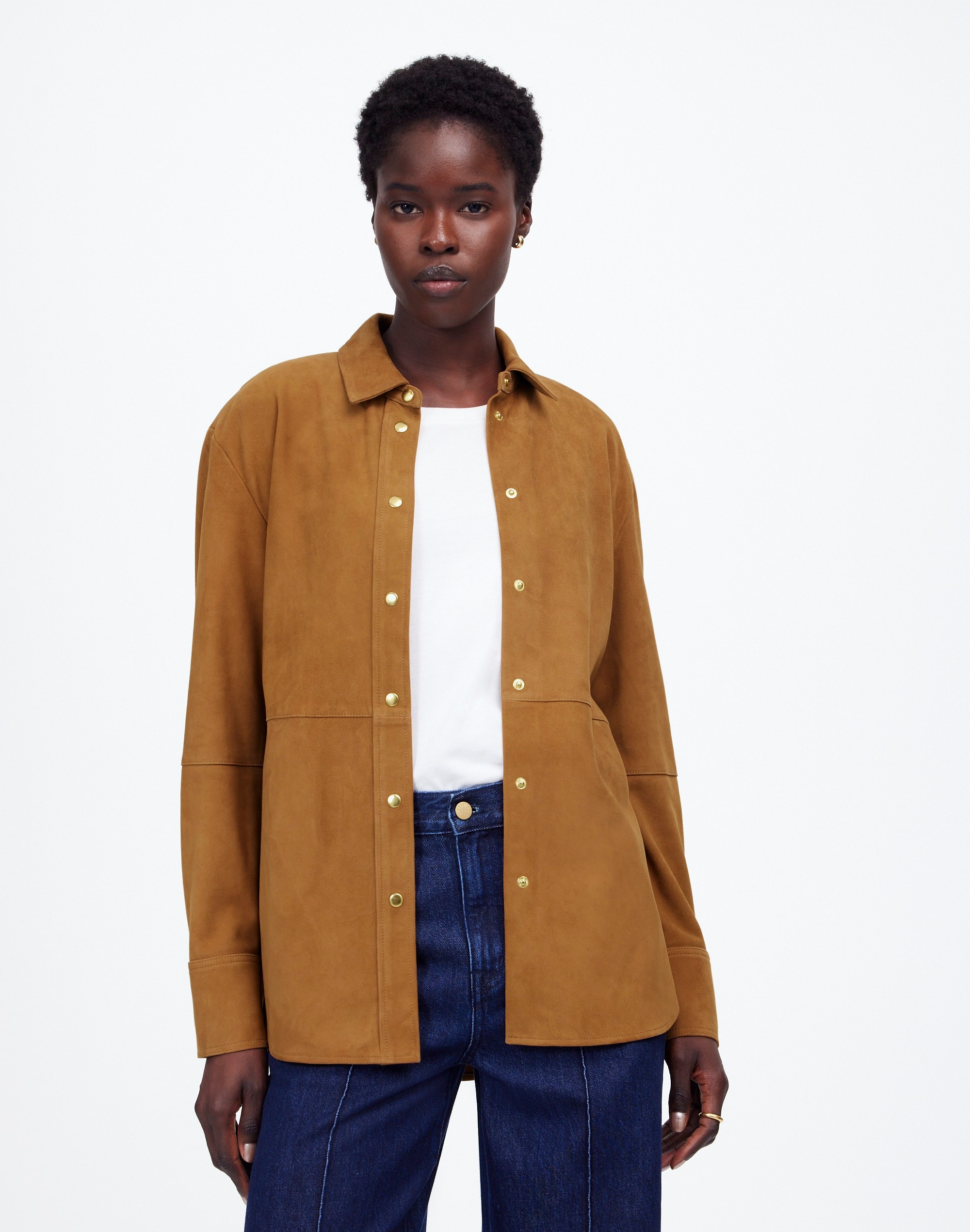 Straight-Hem Button-Up Shirt Suede | Madewell