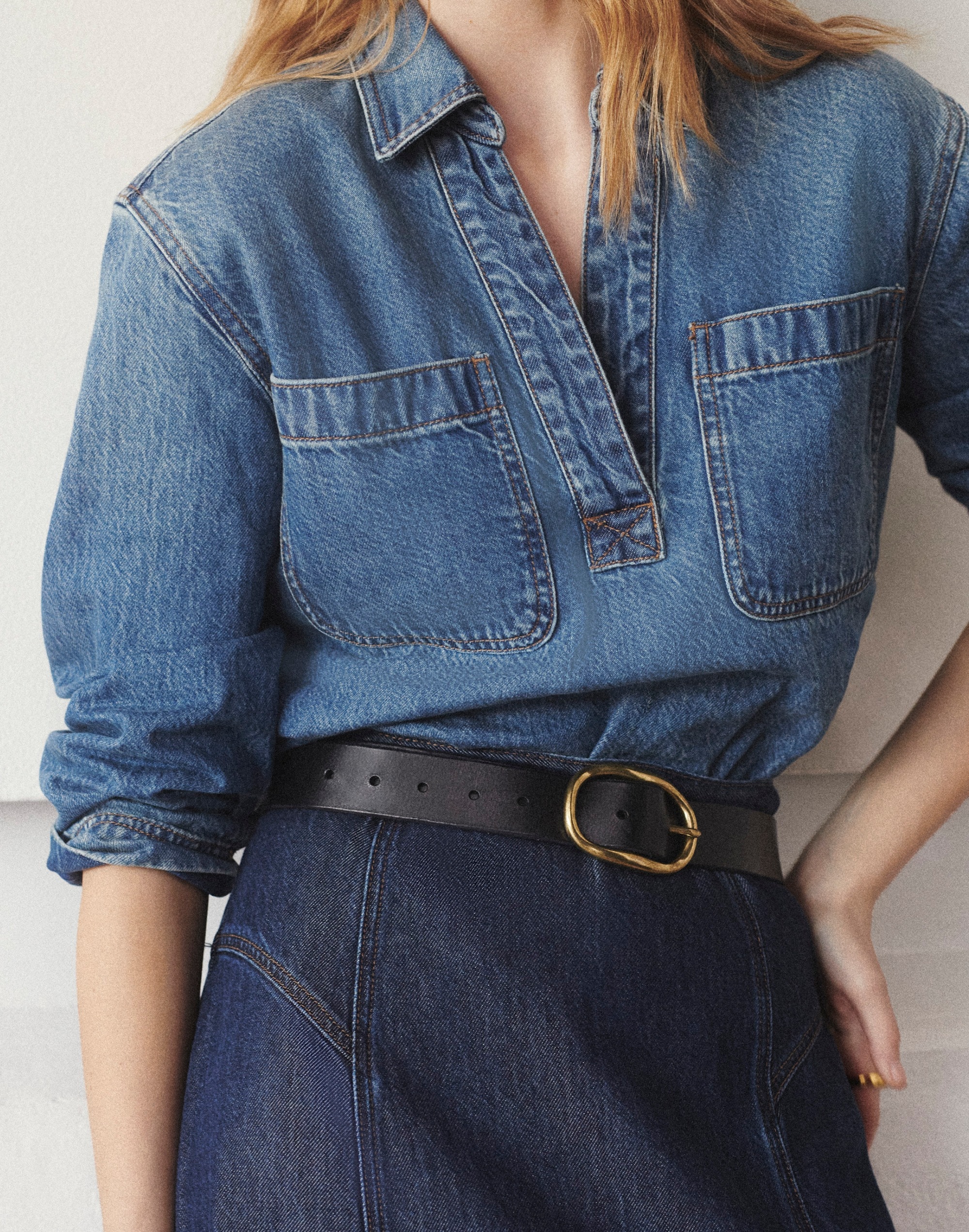 Denim Popover Tunic Shirt in Ector Wash