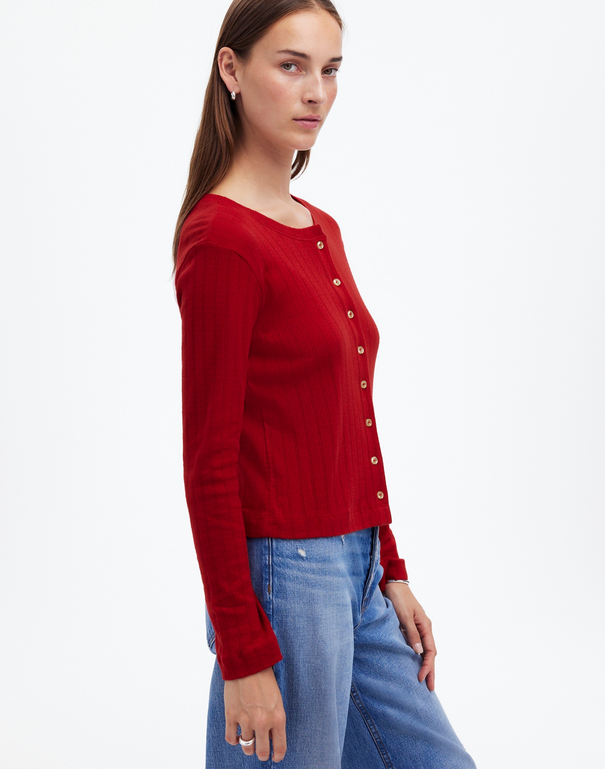 Madewell x LESET Pointelle Classic Crew Cardigan |