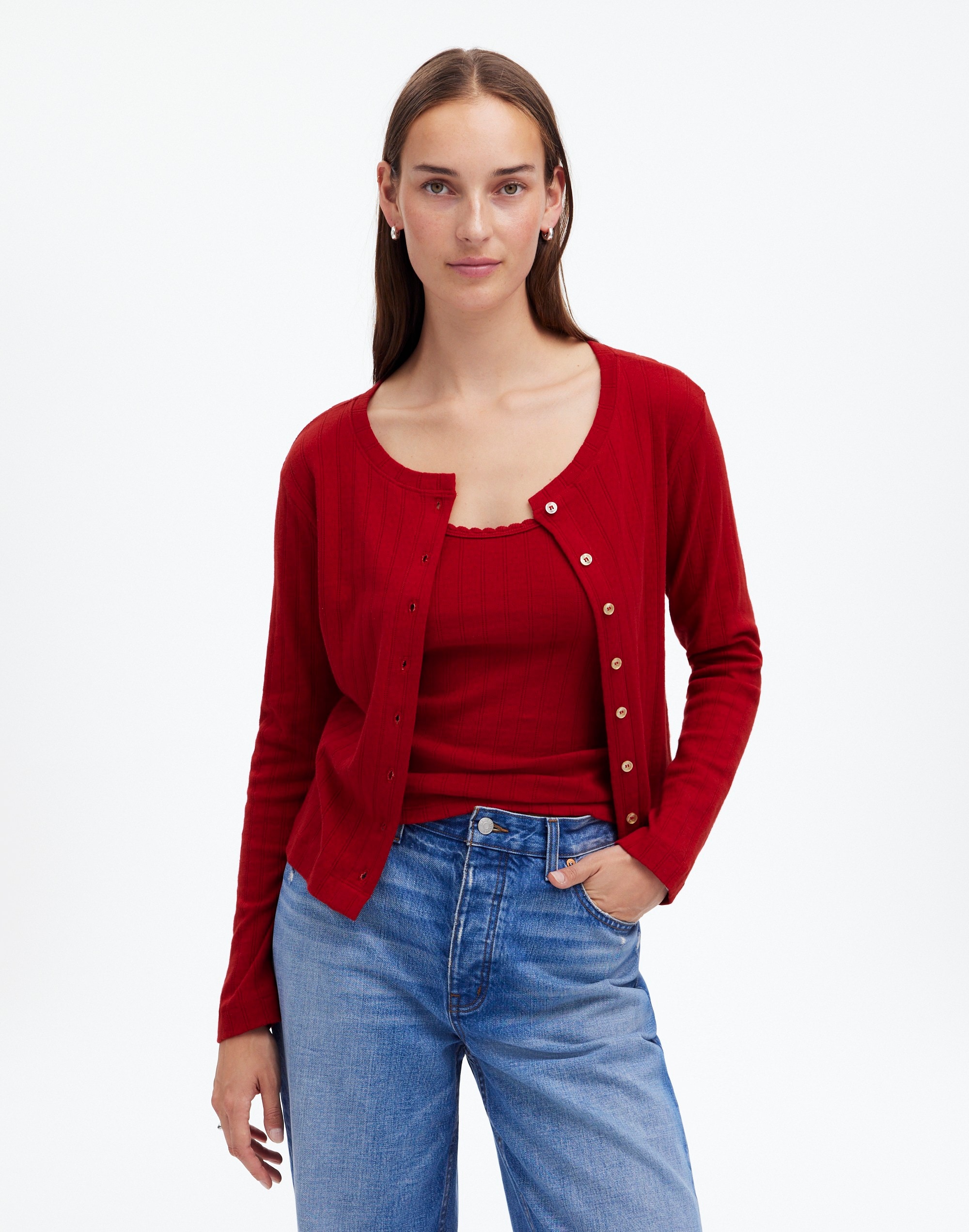 Madewell x LESET Pointelle Classic Crew Cardigan |