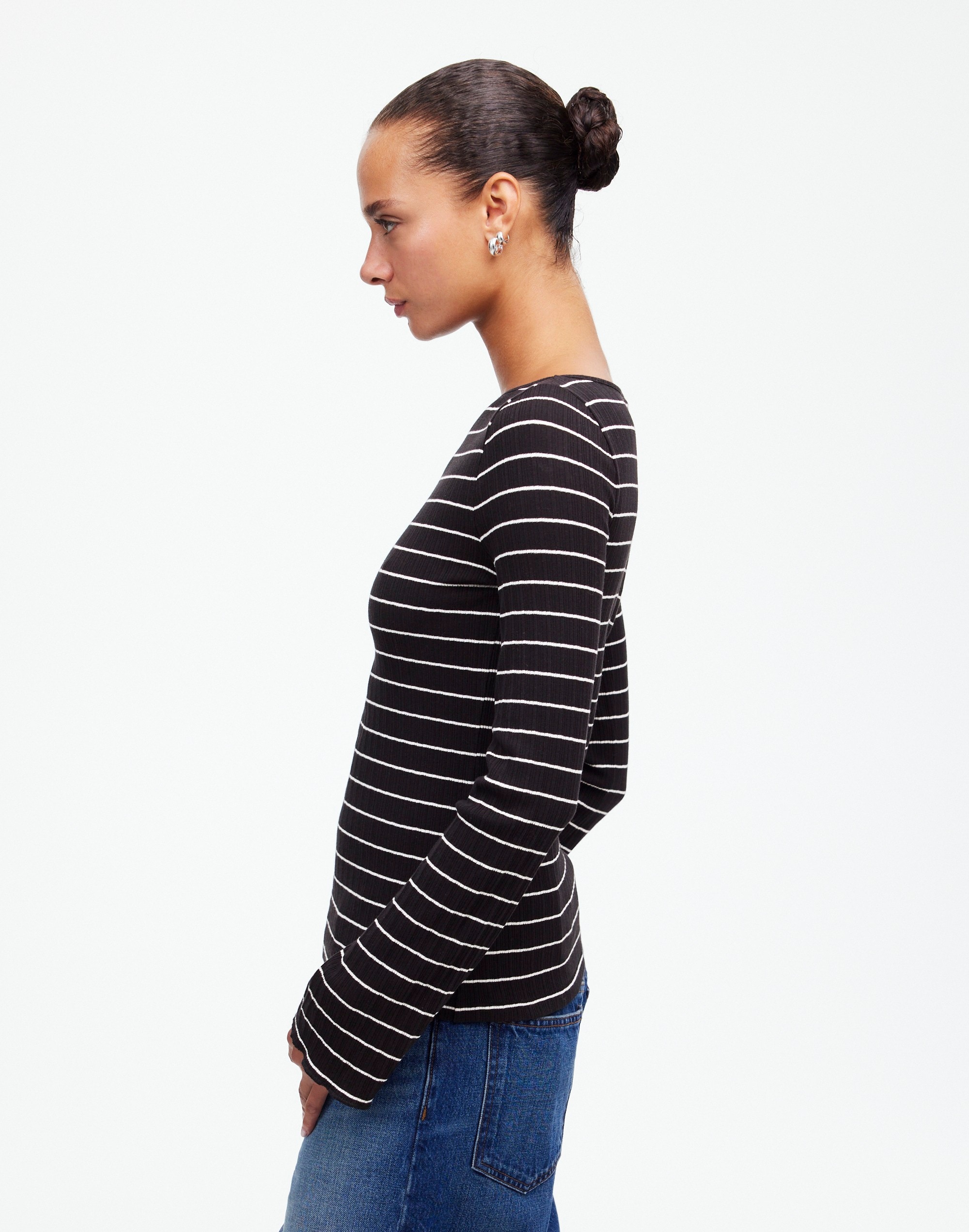 Ribbed Long-Sleeve Boatneck Top Stripe | Madewell