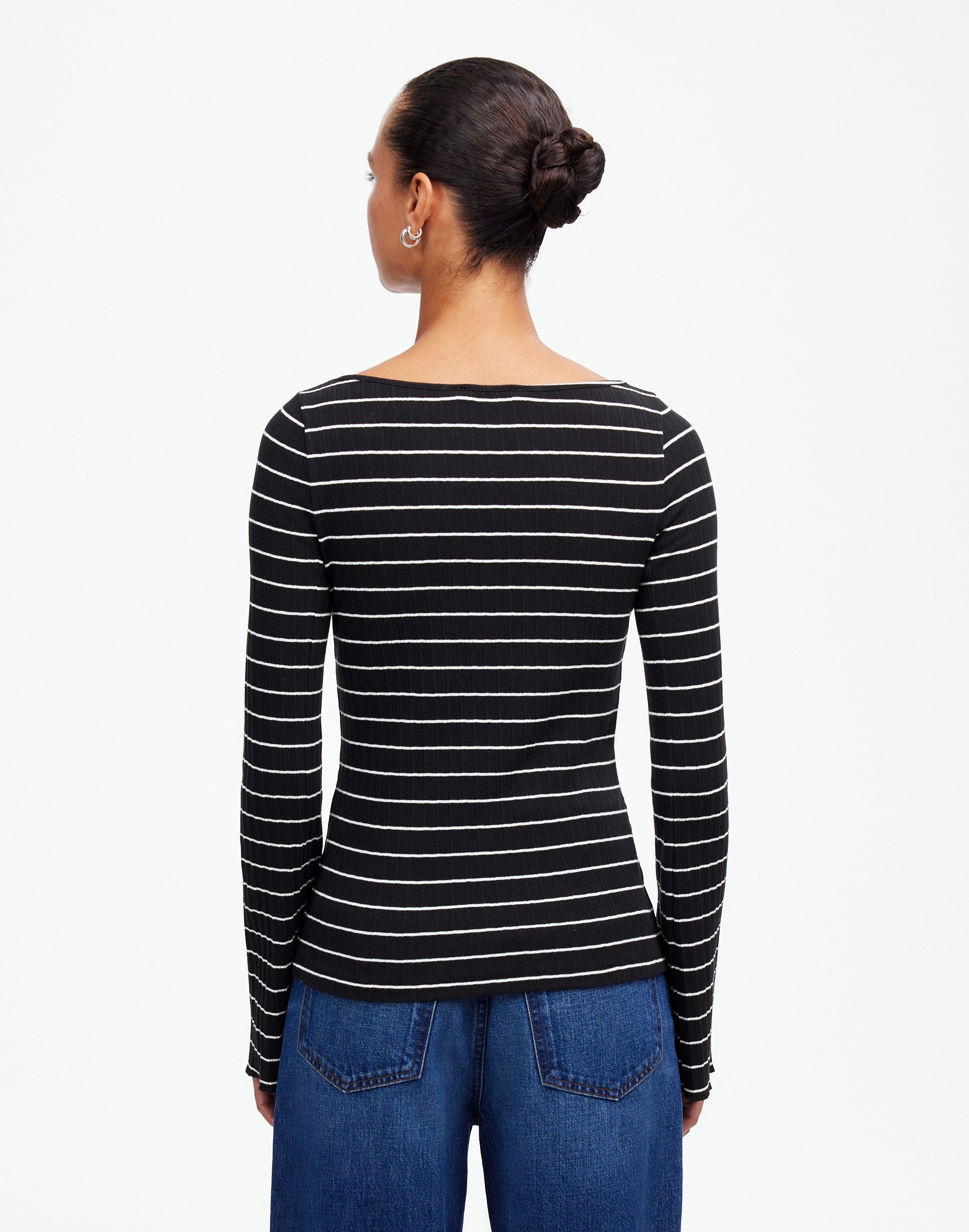 Ribbed Long-Sleeve Boatneck Top Stripe | Madewell