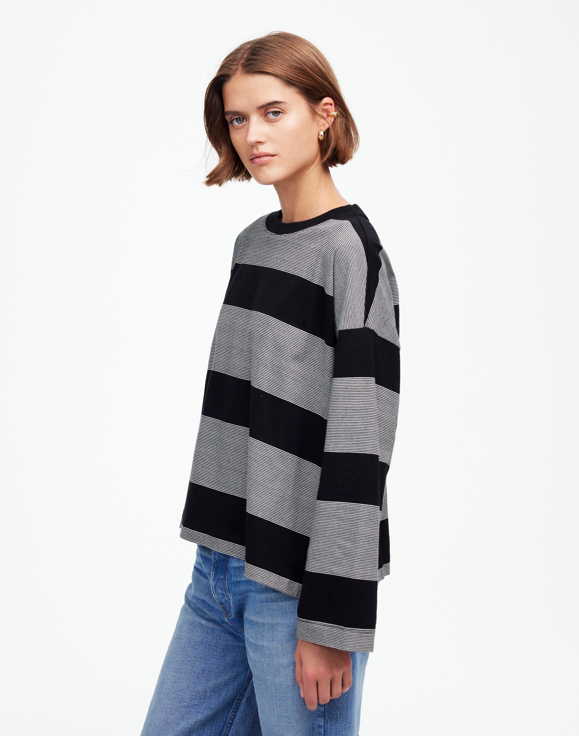 Oversized Crewneck Long-Sleeve Tee Stripe | Madewell