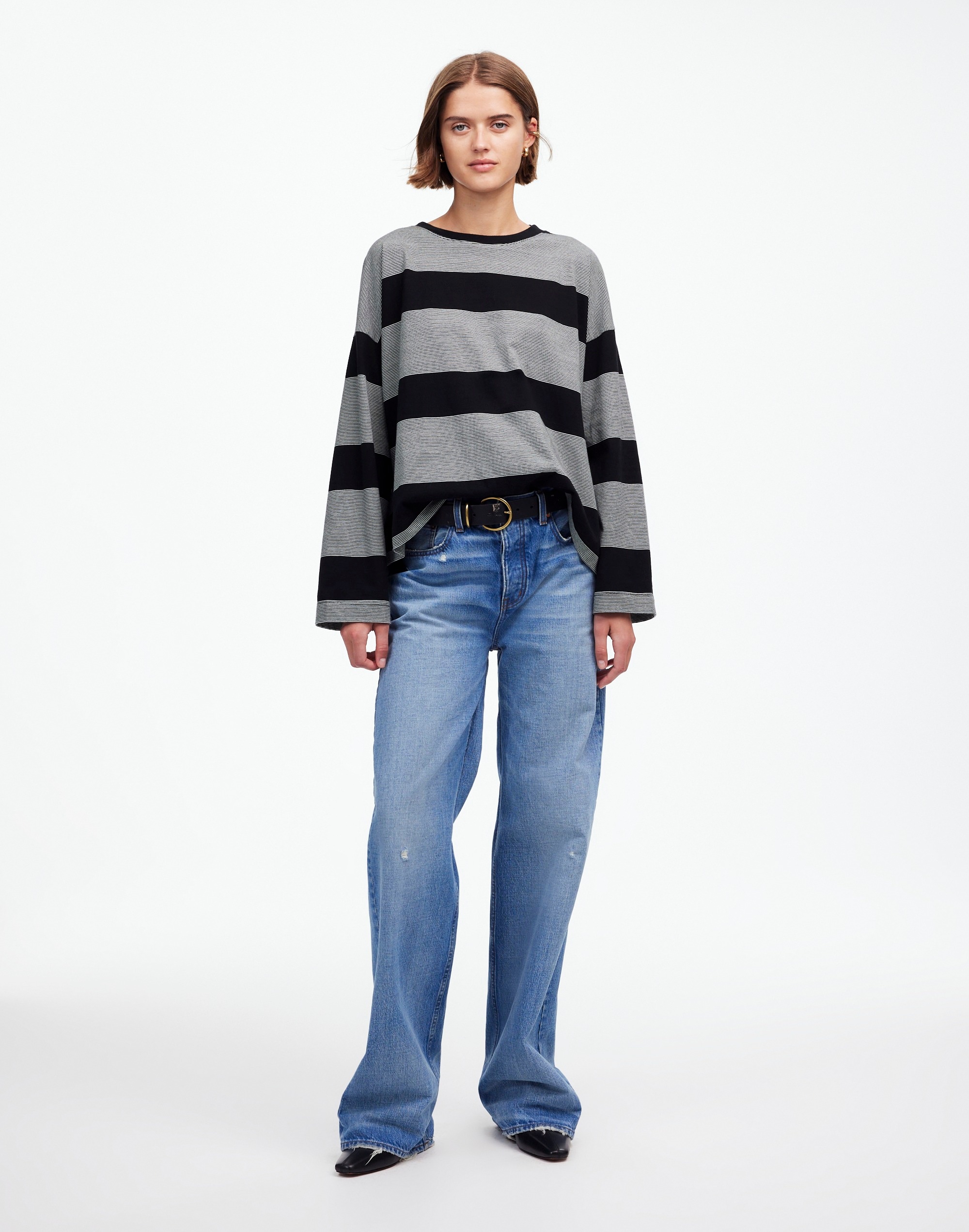 Oversized Crewneck Long-Sleeve Tee Stripe | Madewell