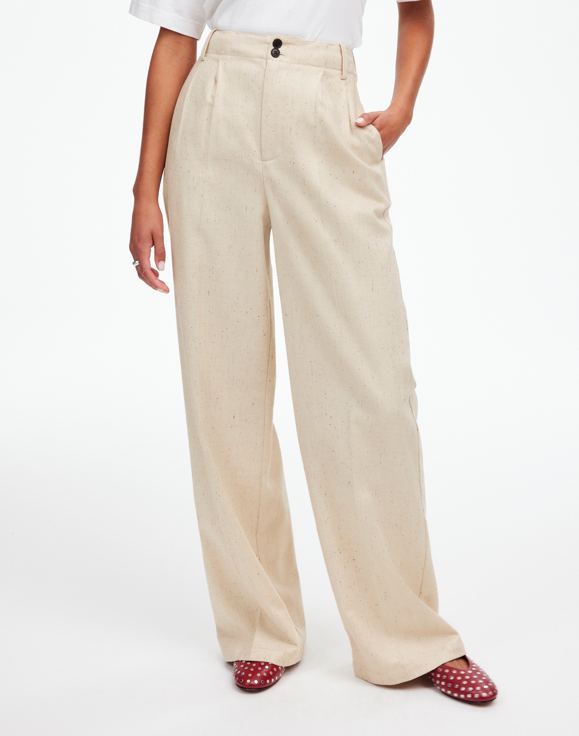 The Harlow Wide-Leg Pant Herringbone Italian Fabric | Madewell