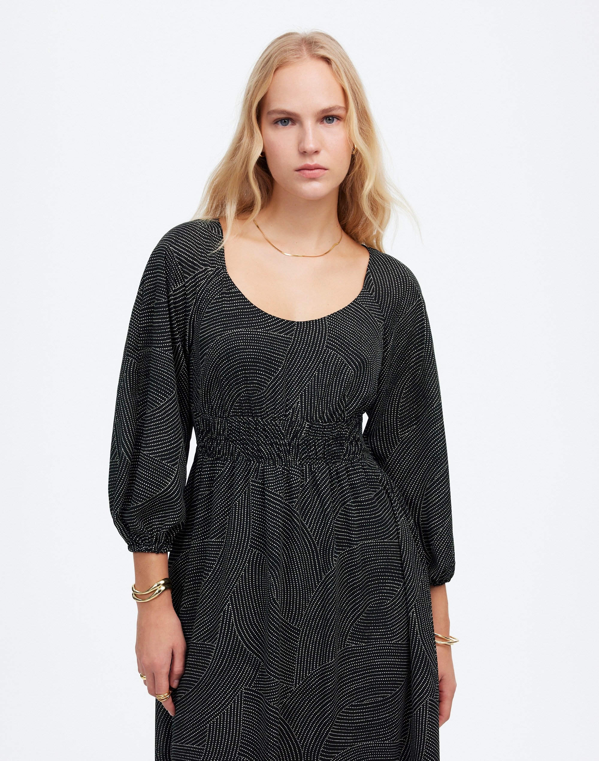 Balloon-Sleeve Ruched Midi Dress Dot | Madewell