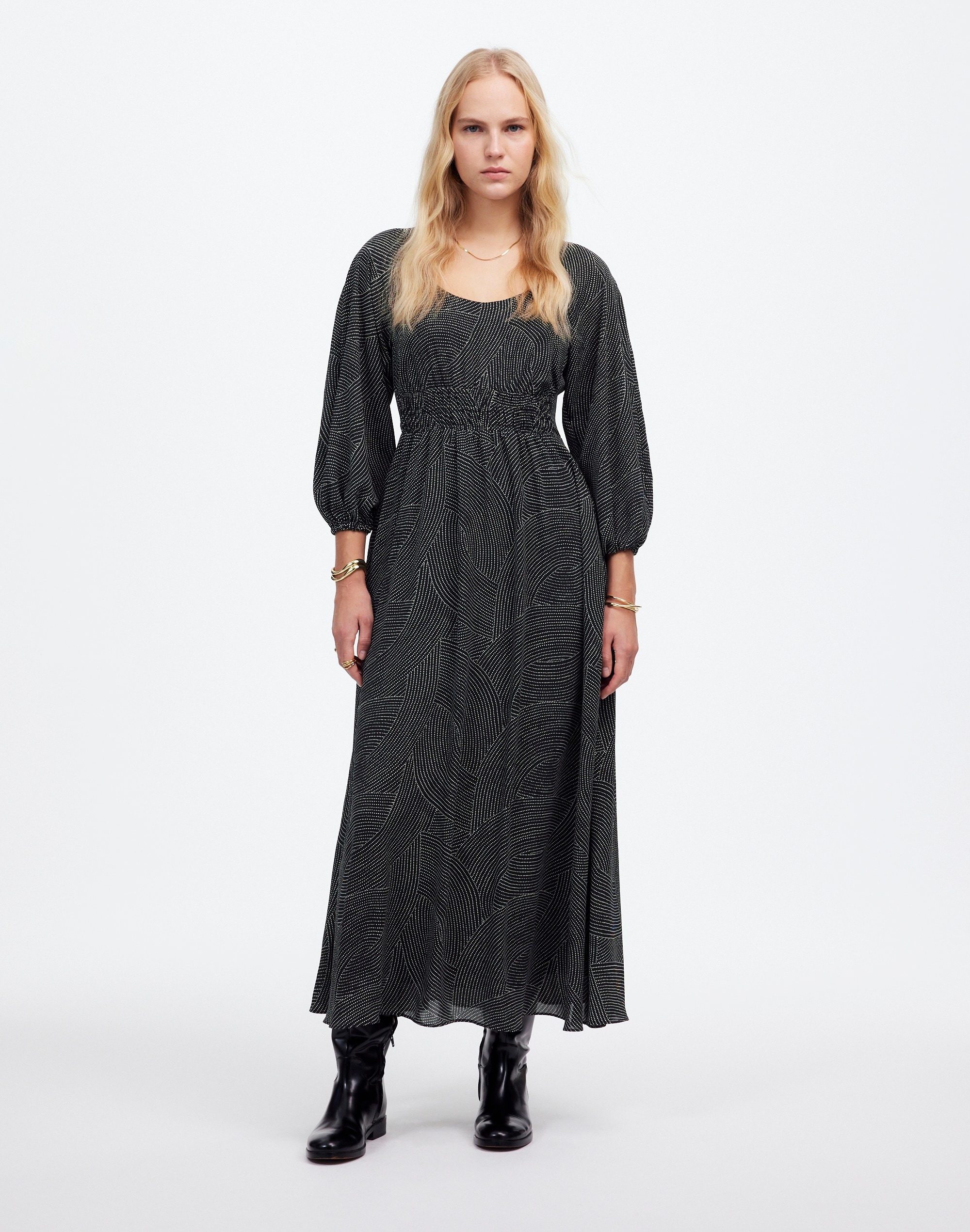 Balloon-Sleeve Ruched Midi Dress Dot | Madewell