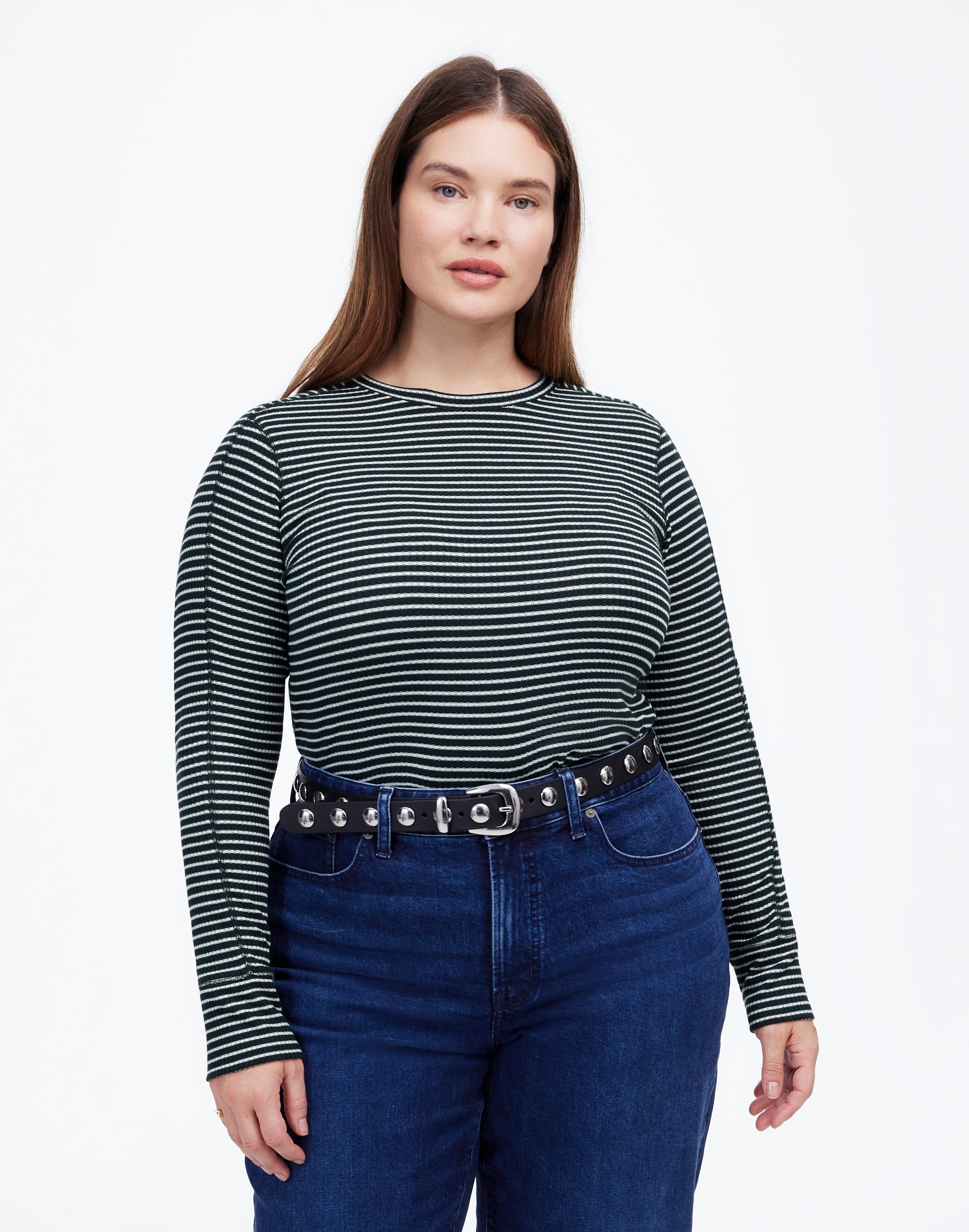 Plus Ribbed Crewneck Long-Sleeve Tee Stripe | Madewell