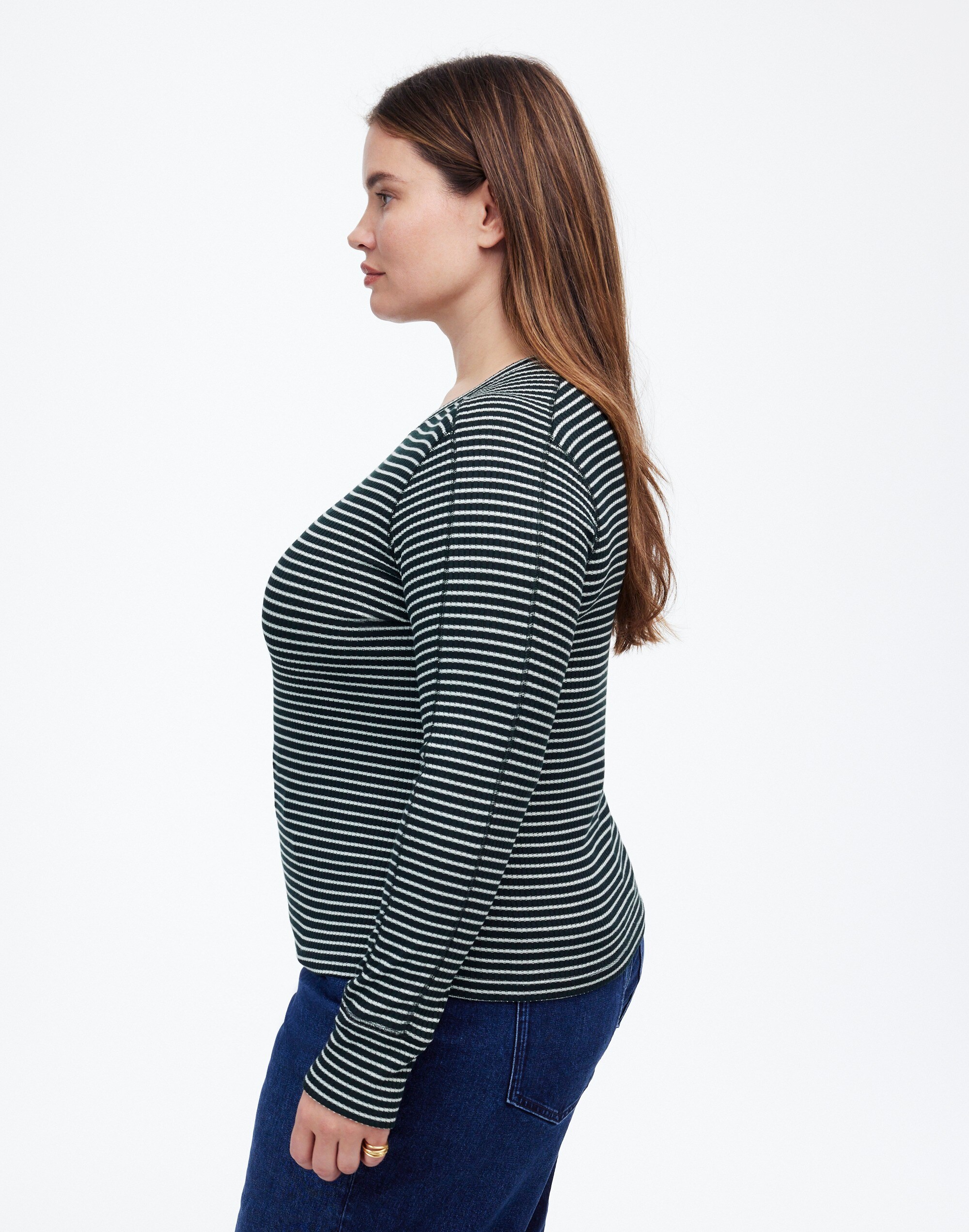 Plus Ribbed Crewneck Long-Sleeve Tee Stripe | Madewell