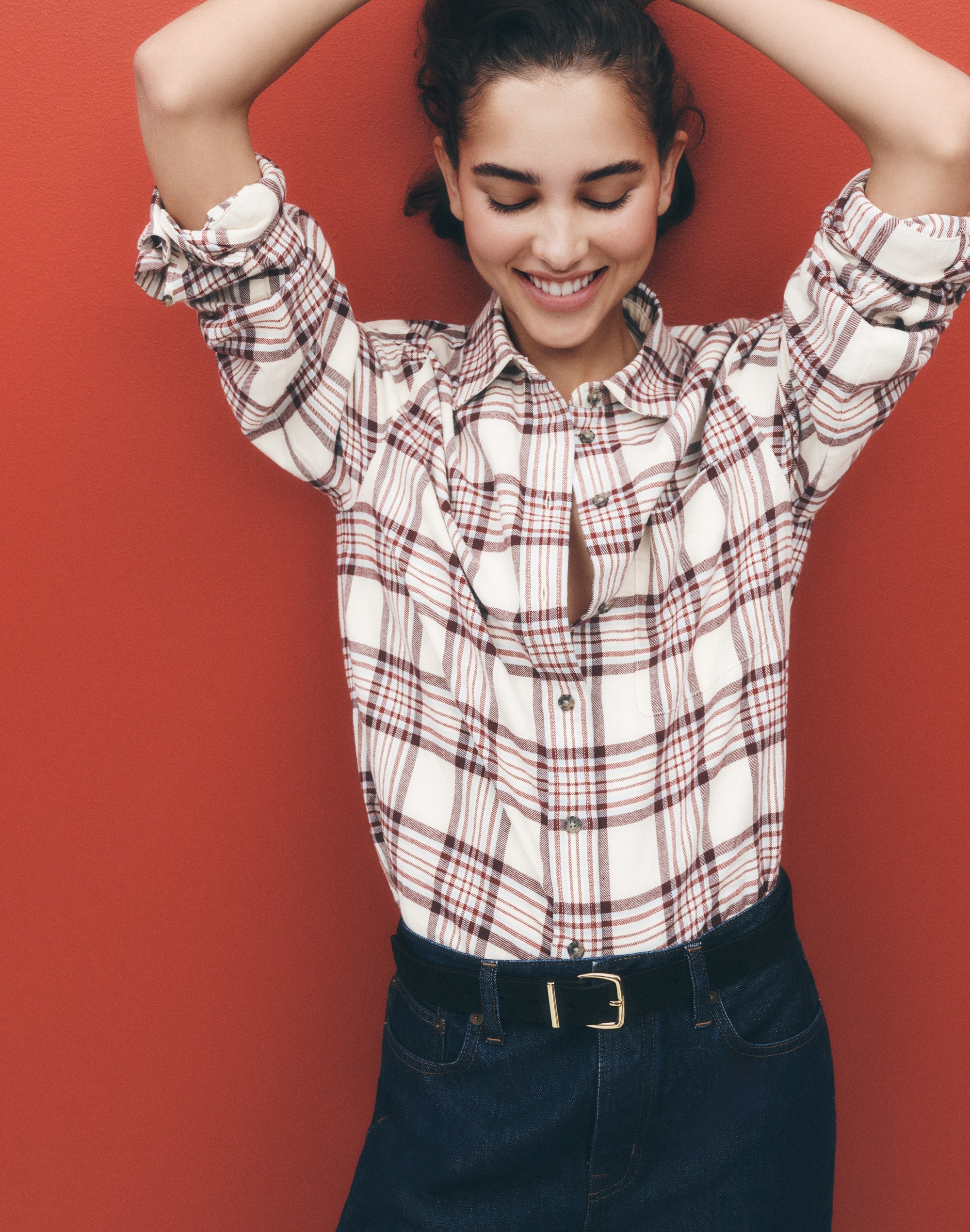 Relaxed Straight-Hem Button-Up Shirt in Plaid