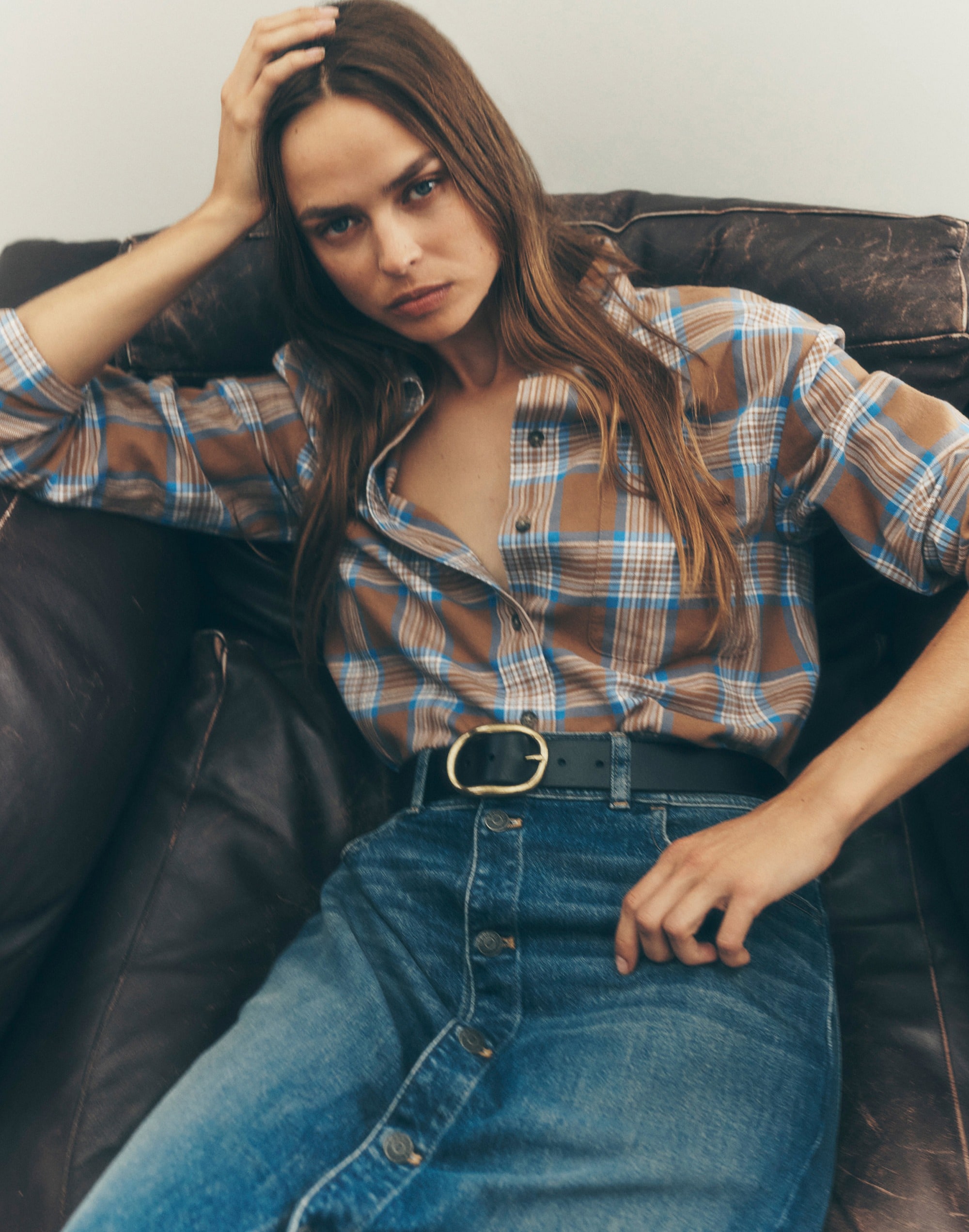 Relaxed Straight-Hem Button-Up Shirt in Plaid