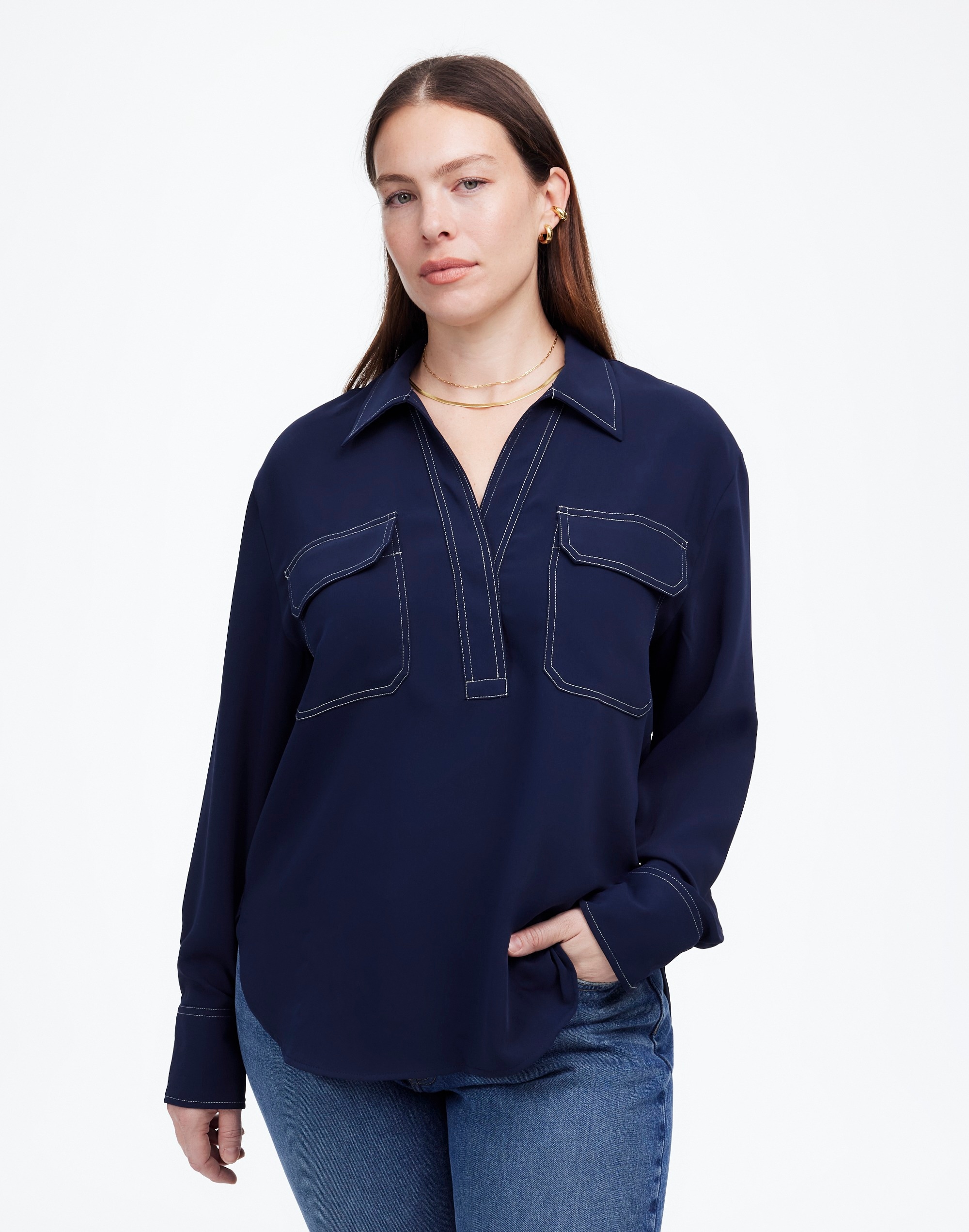 Contrast-Stitch Popover Shirt | Madewell