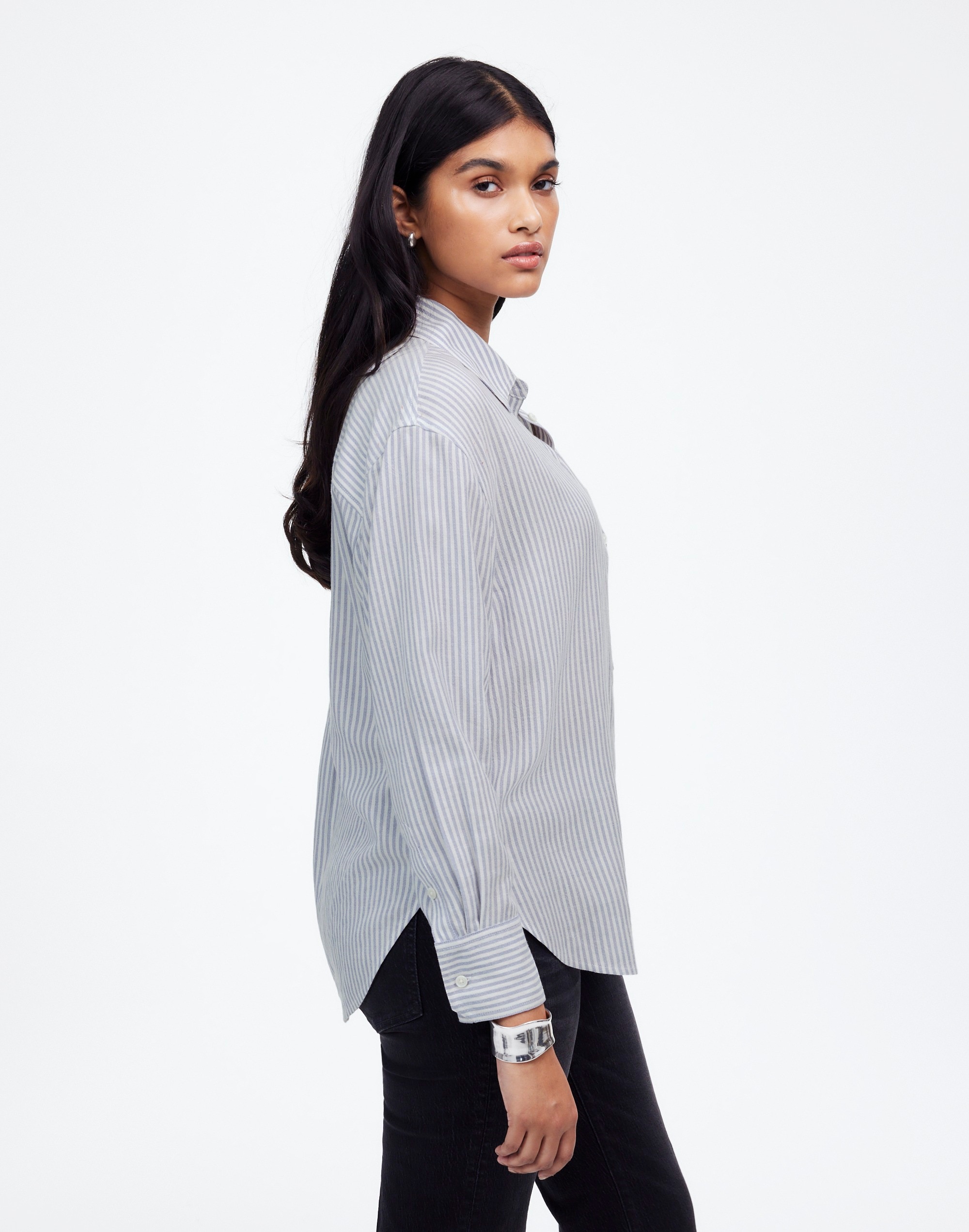 Drapey Long-Sleeve Popover Shirt Stripe | Madewell