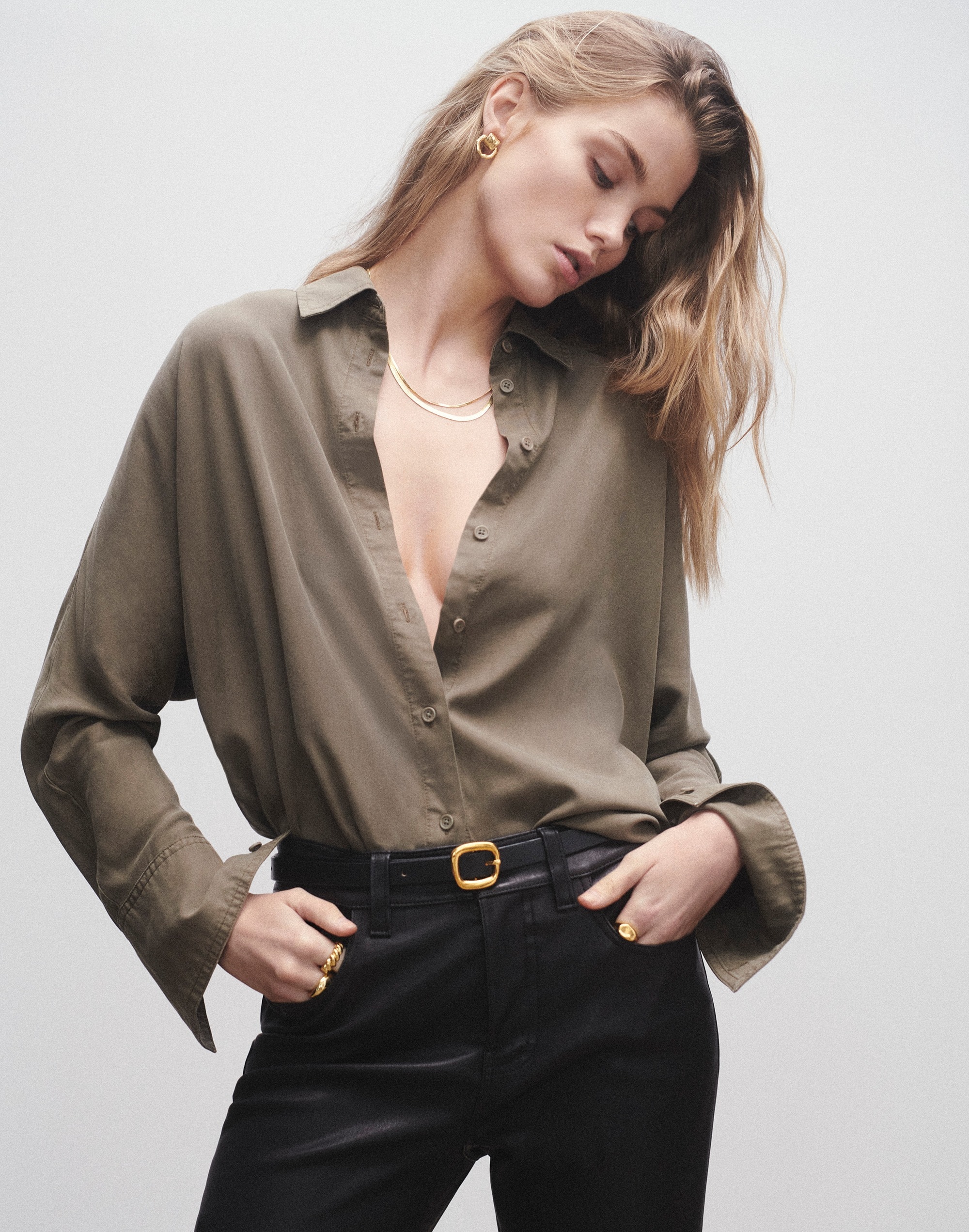 Relaxed Dolman Button-Up Shirt