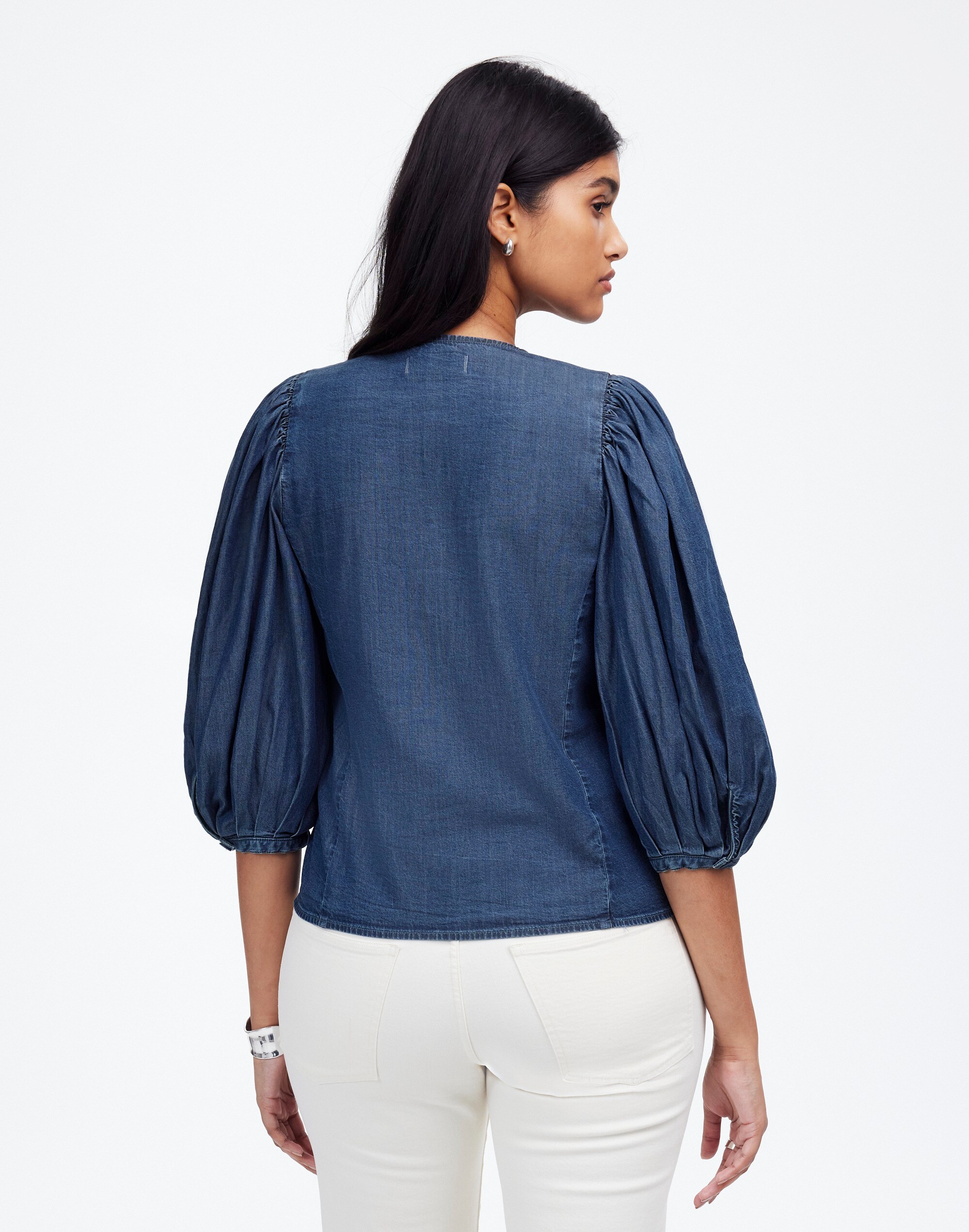 Denim Puff-Sleeve Button-Up Top | Madewell