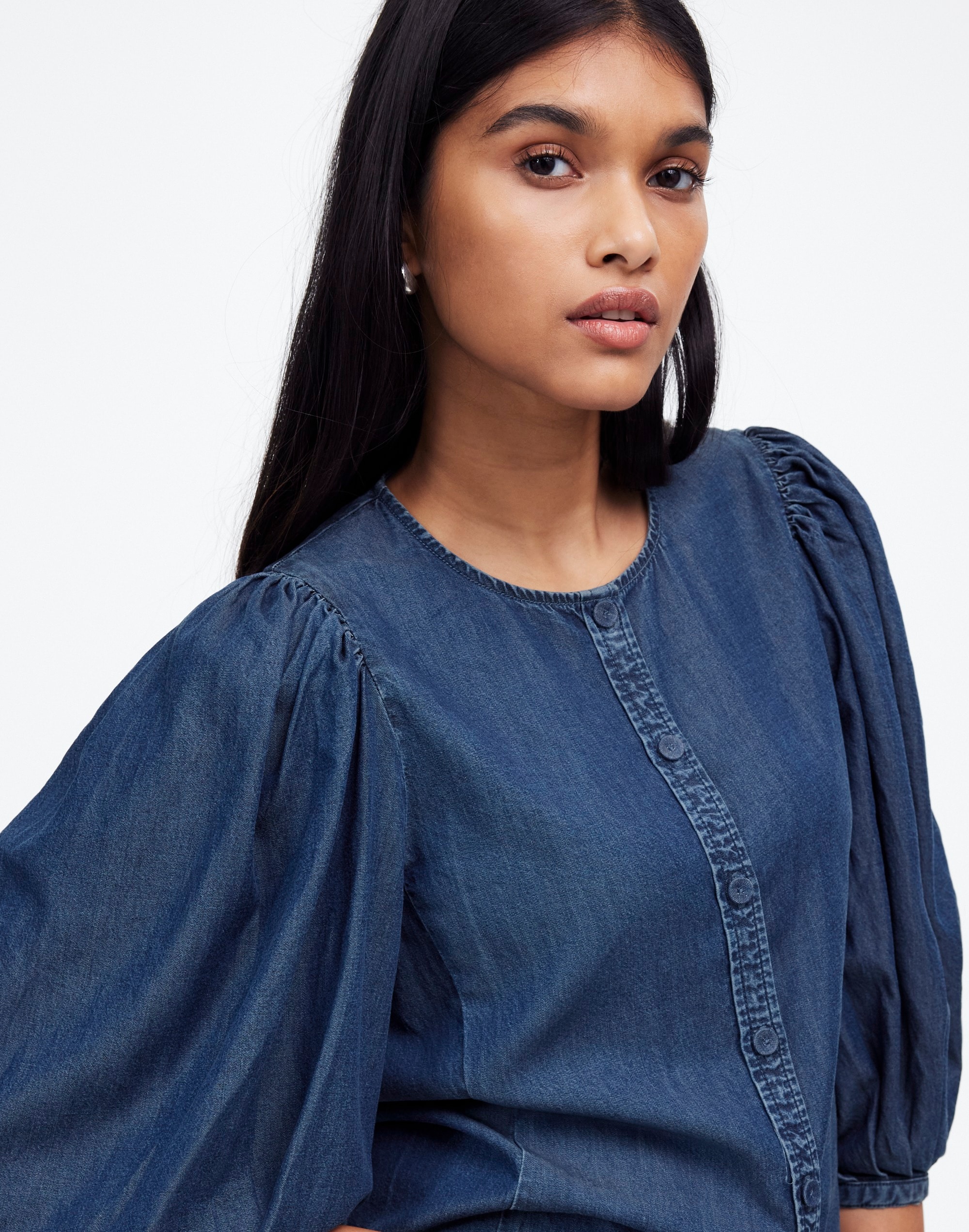 Denim Puff-Sleeve Button-Up Top | Madewell