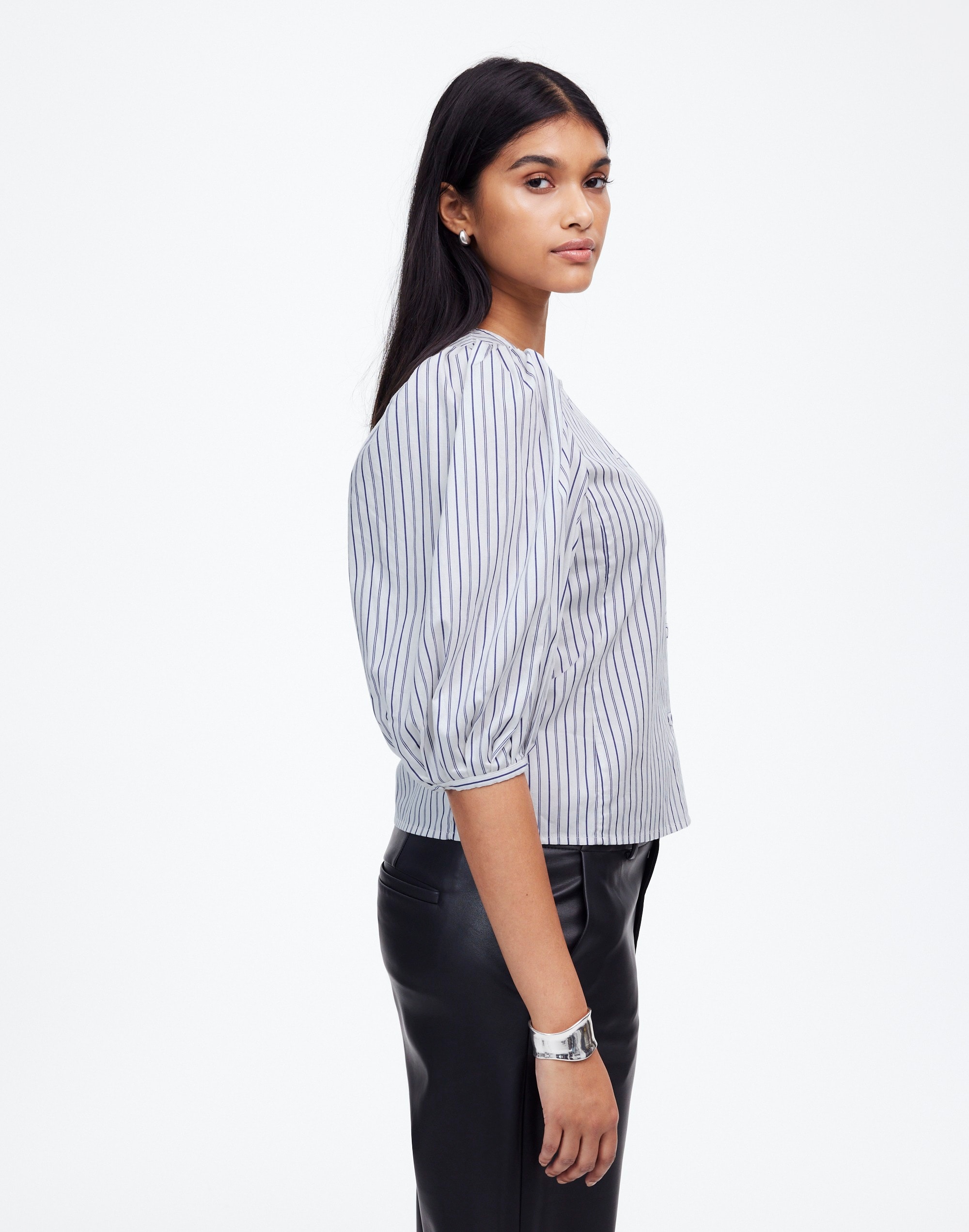 Puff-Sleeve Button-Up Top Stripe | Madewell