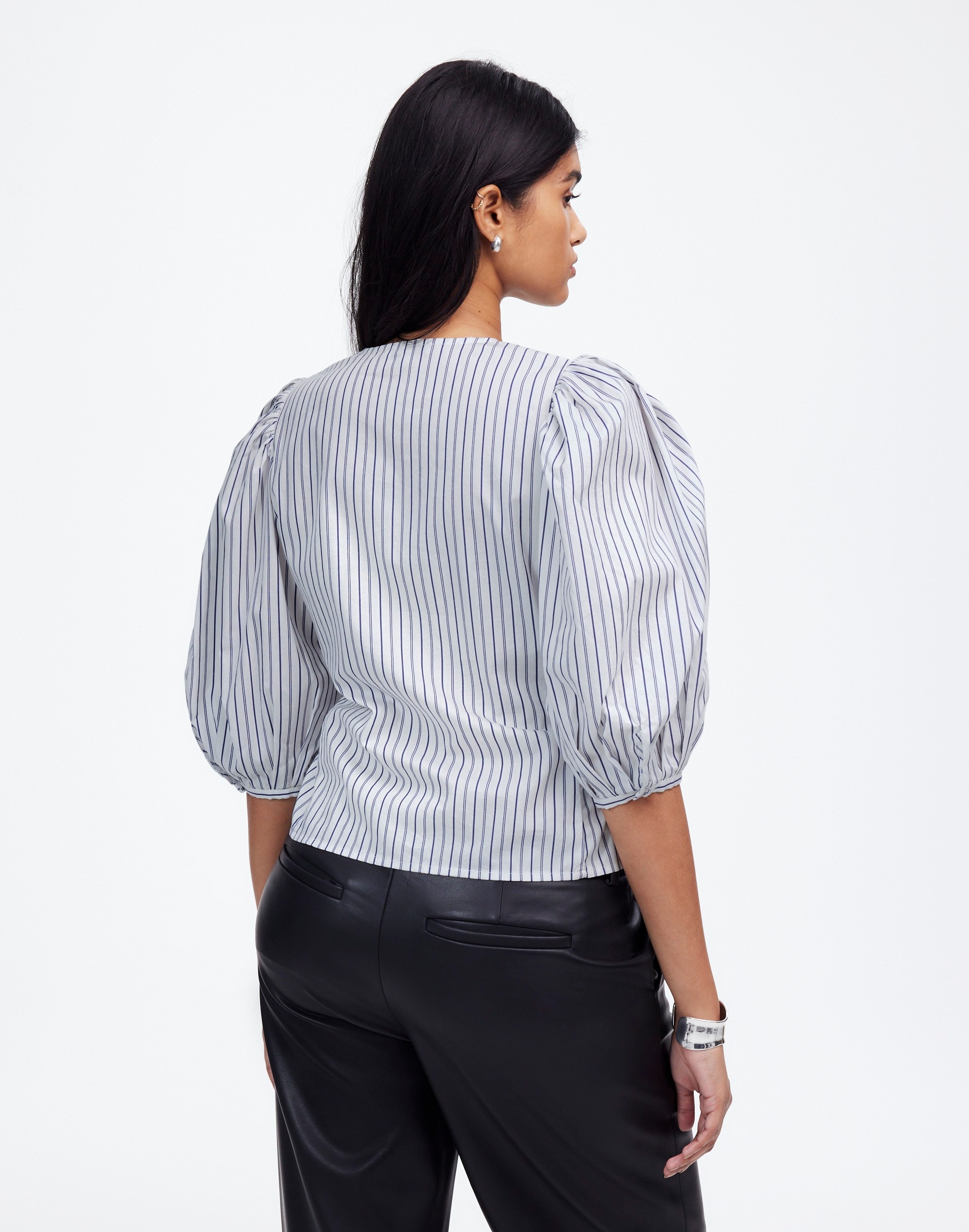 Puff-Sleeve Button-Up Top Stripe | Madewell