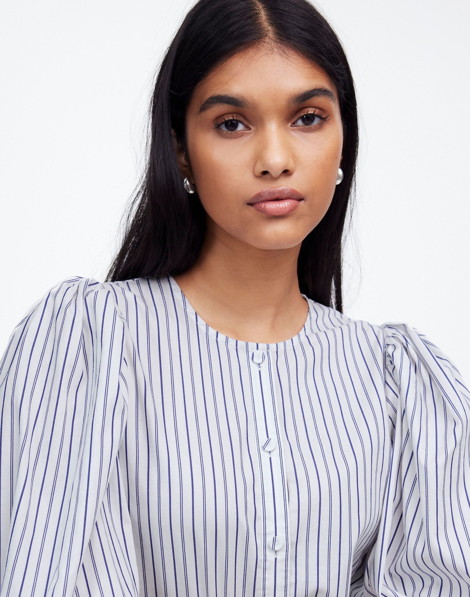 Puff-Sleeve Button-Up Top Stripe | Madewell