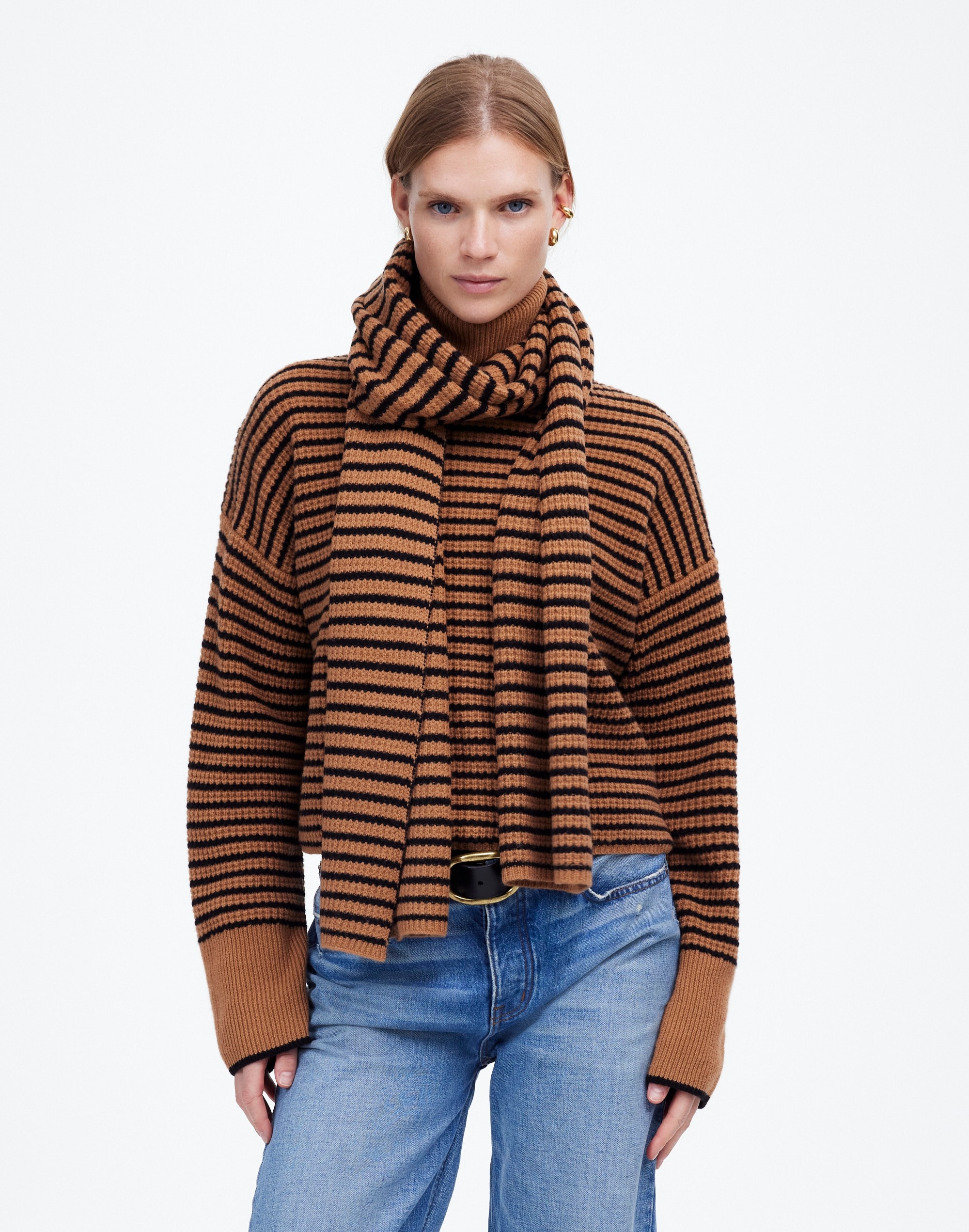 Wool Waffle-Knit Scarf in Stripe | Madewell