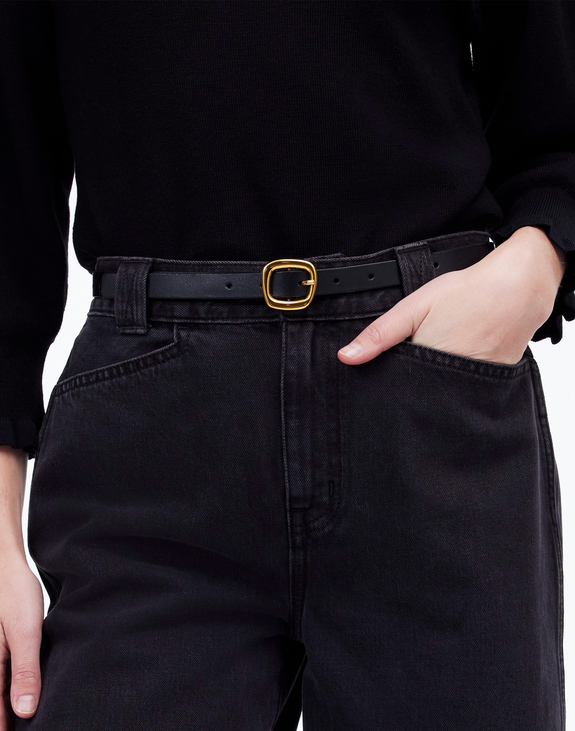 Sculptural Buckle Leather Skinny Belt | Madewell