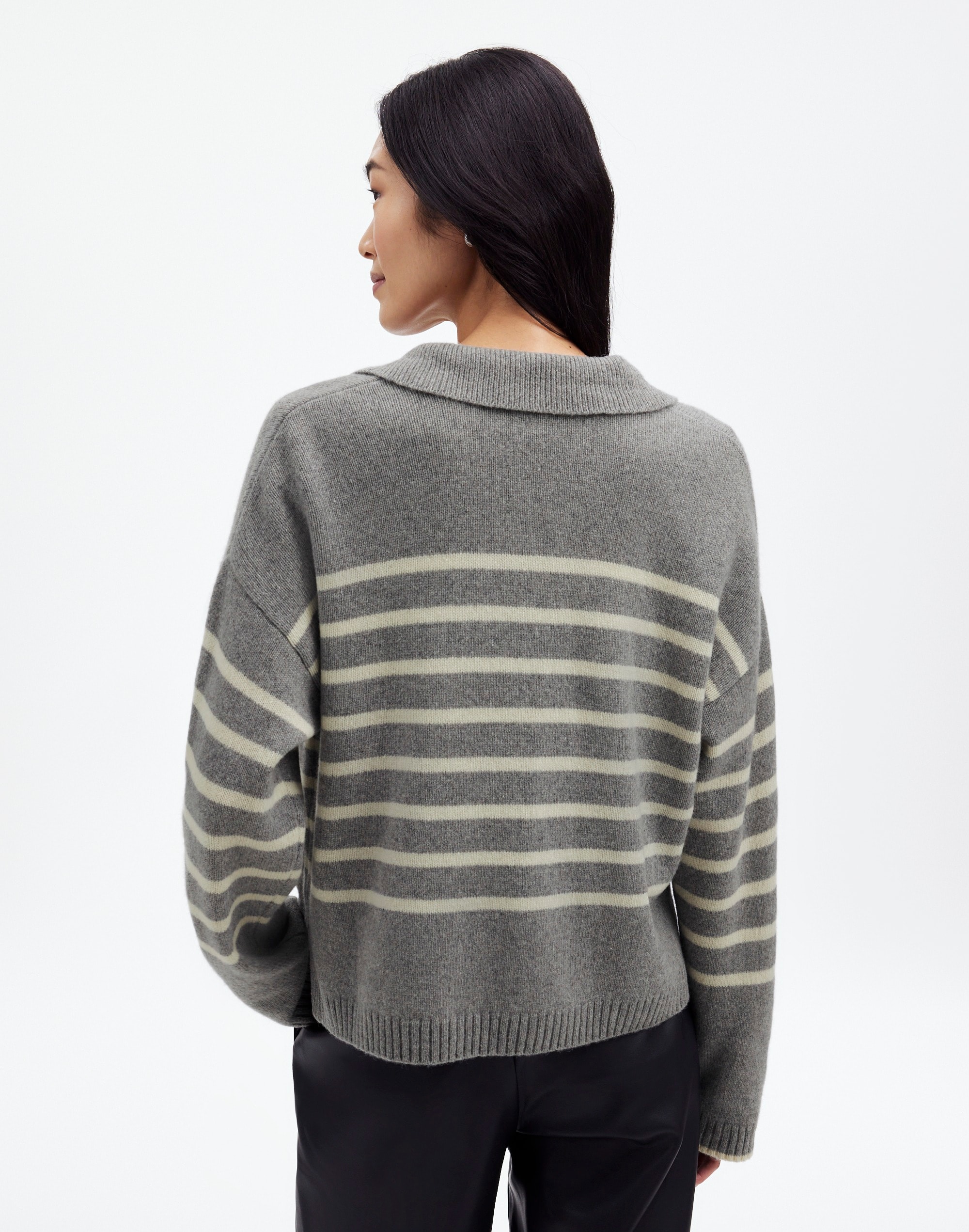 Cashmere-Wool Blend Polo-Collar Sweater Stripe | Madewell