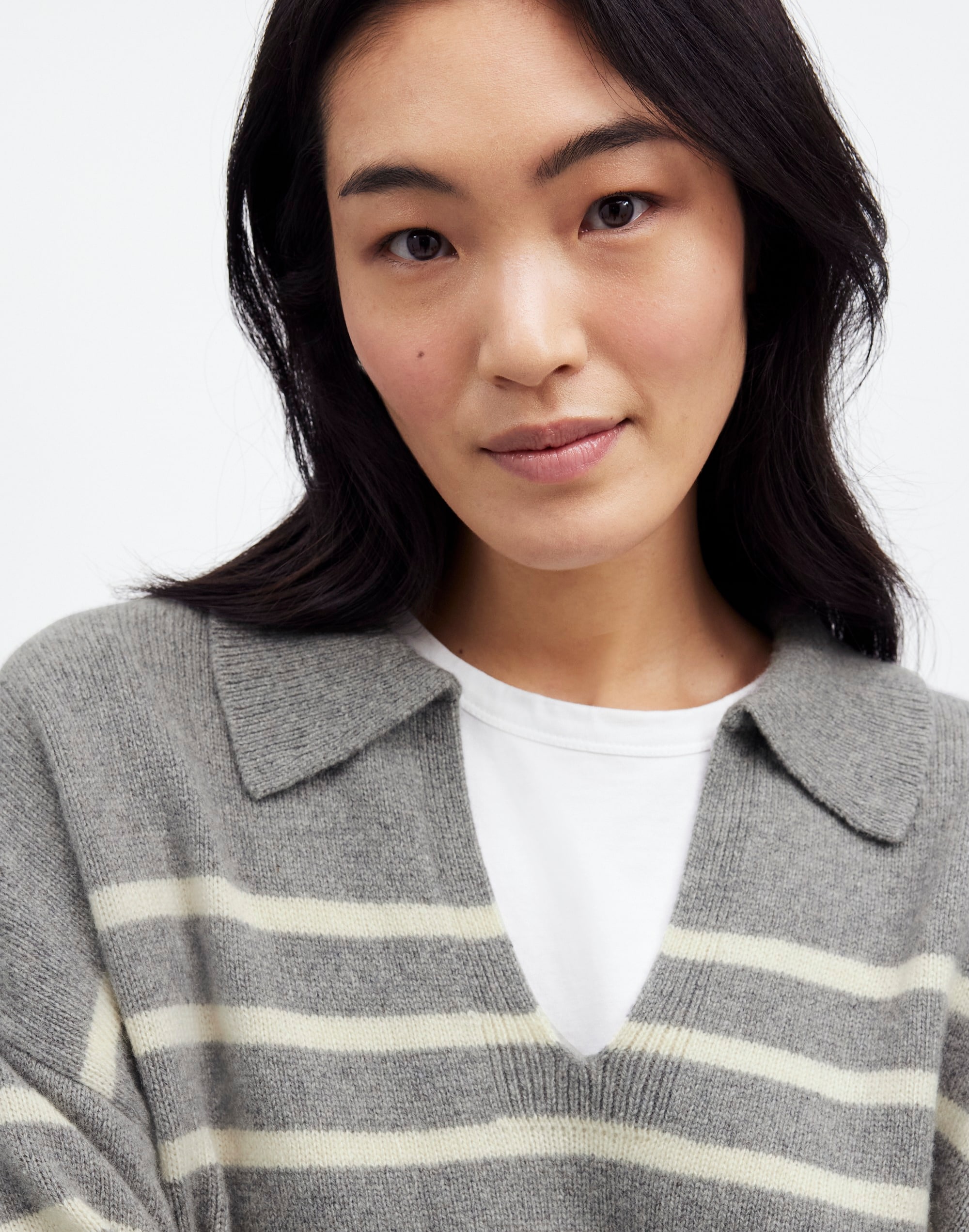 Cashmere-Wool Blend Polo-Collar Sweater Stripe | Madewell