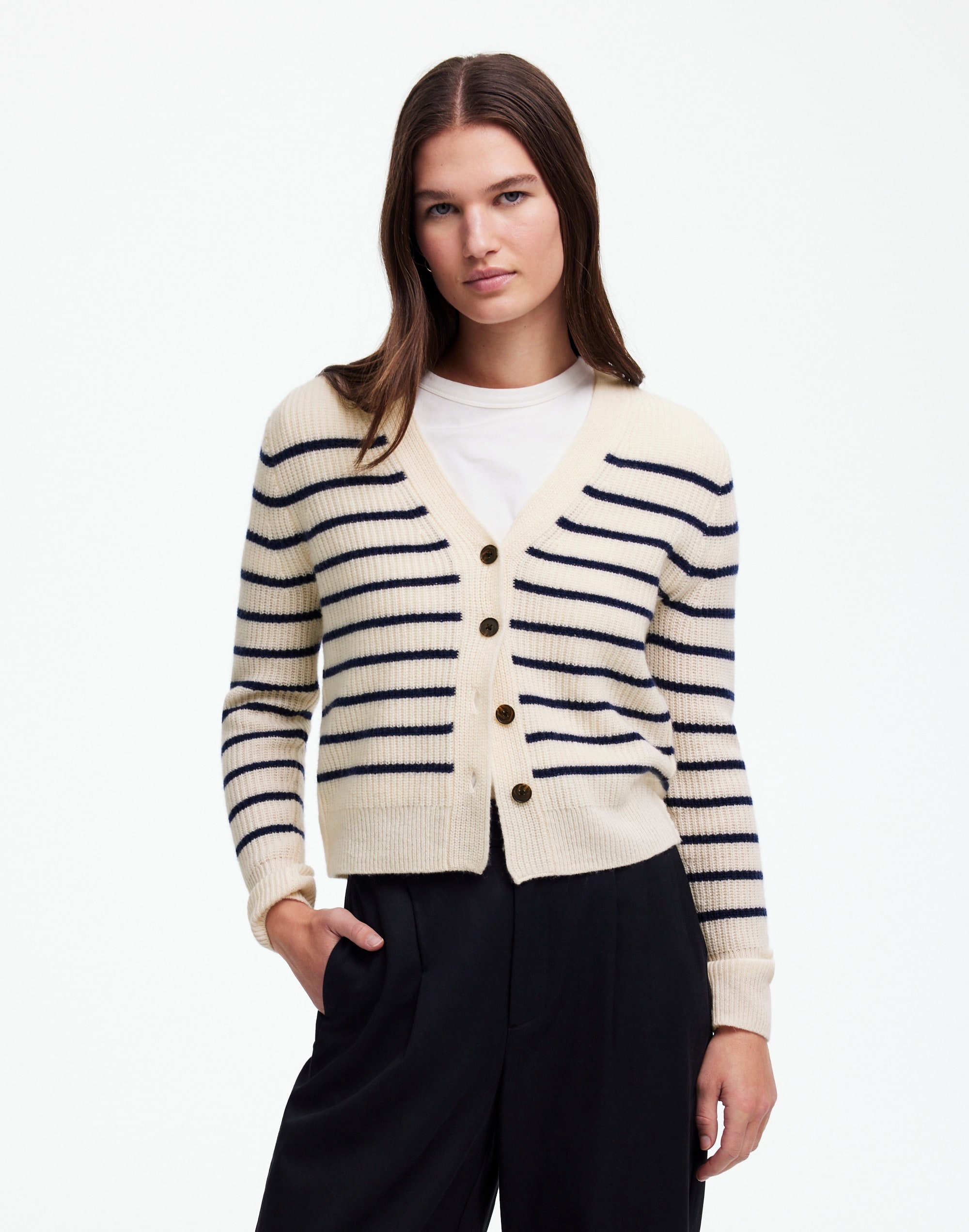 SoftWool V-Neck Cardigan Stripe | Madewell