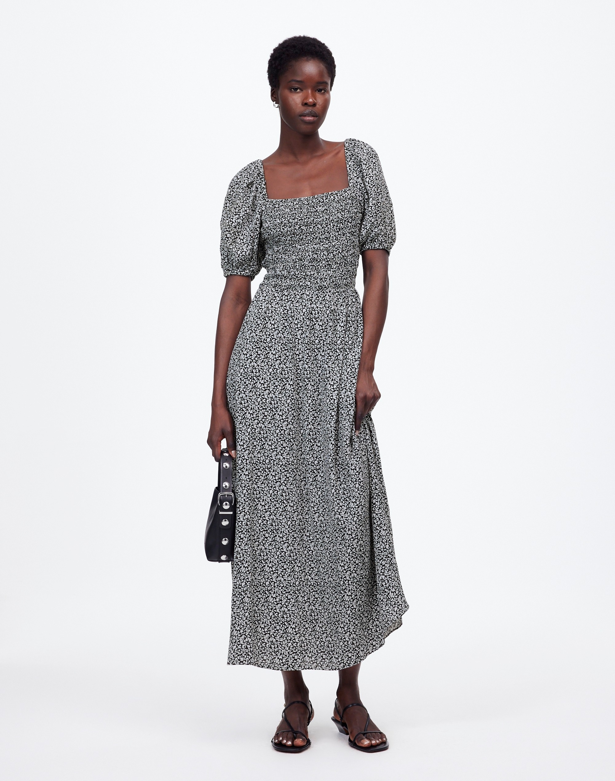 Smocked Puff-Sleeve Midi Dress Floral | Madewell