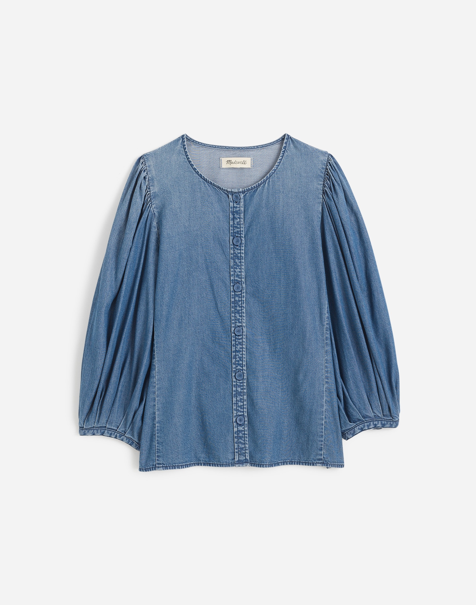 Denim Puff-Sleeve Button-Up Top | Madewell