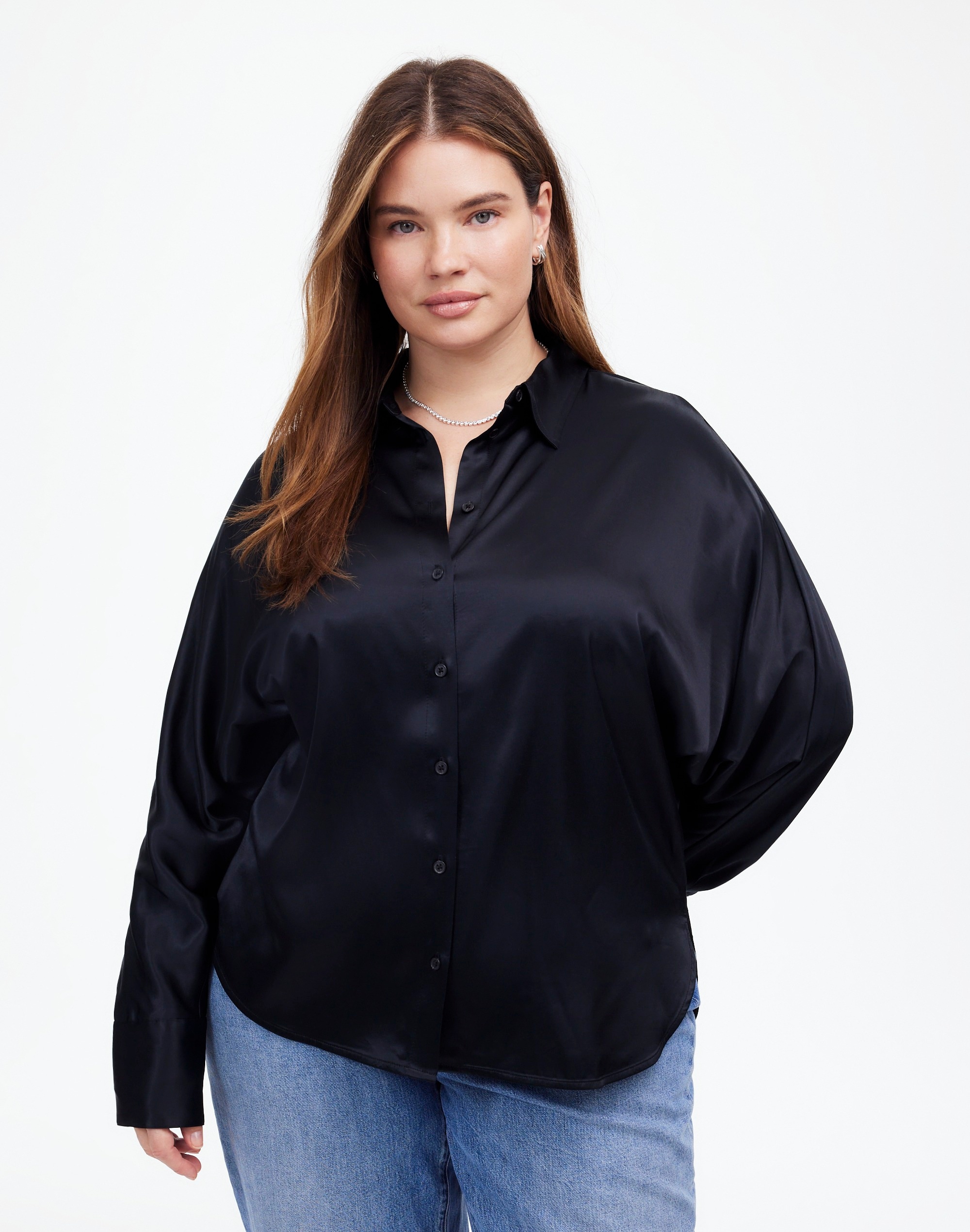 Plus Relaxed Dolman Button-Up Shirt Satin | Madewell