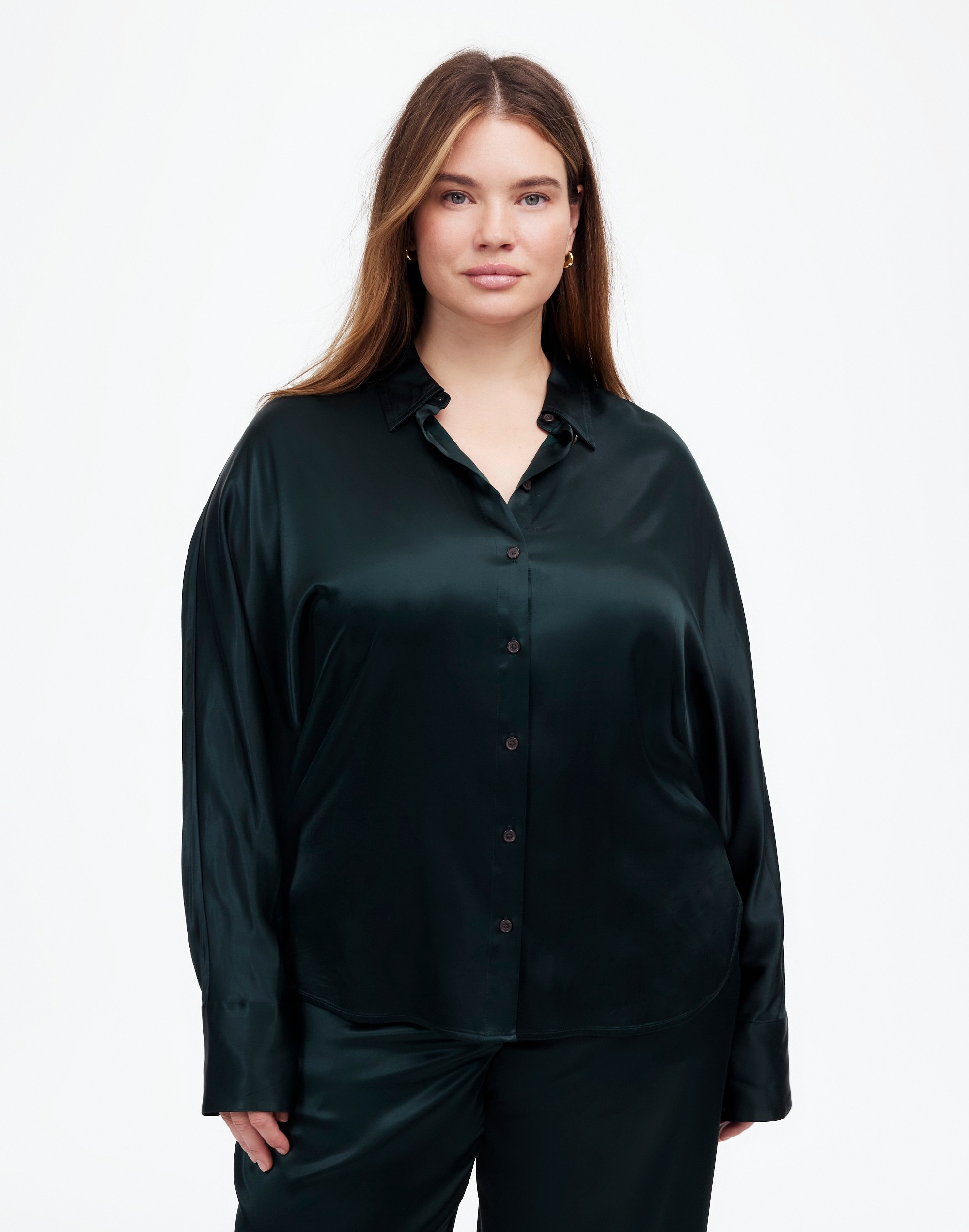 Plus Relaxed Dolman Button-Up Shirt Satin | Madewell