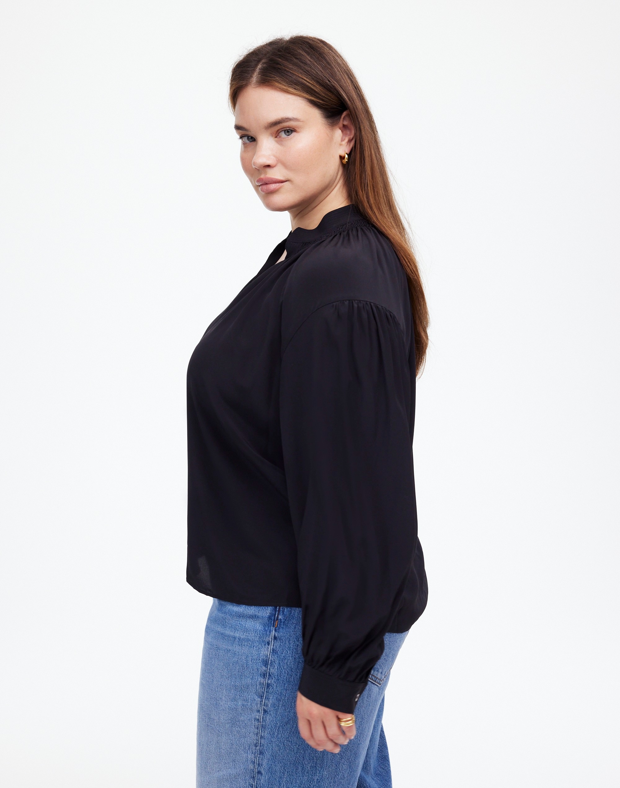 Plus Shirred Long-Sleeve Top Silk | Madewell