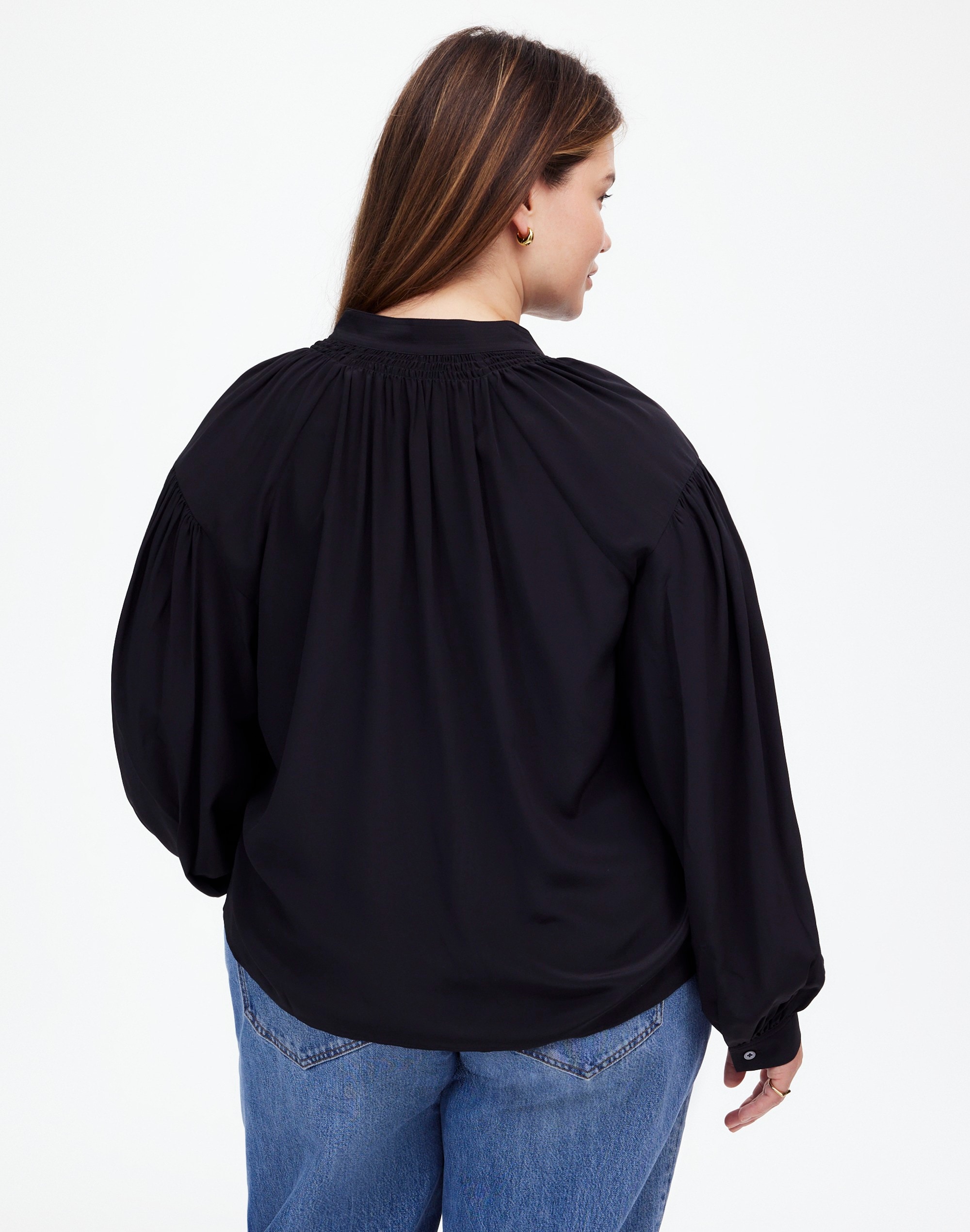 Plus Shirred Long-Sleeve Top Silk | Madewell