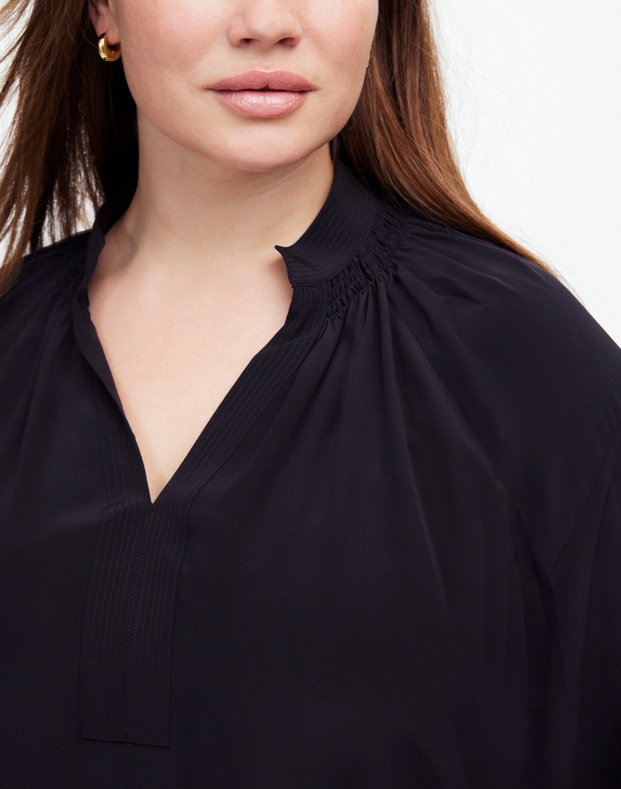 Plus Shirred Long-Sleeve Top Silk | Madewell