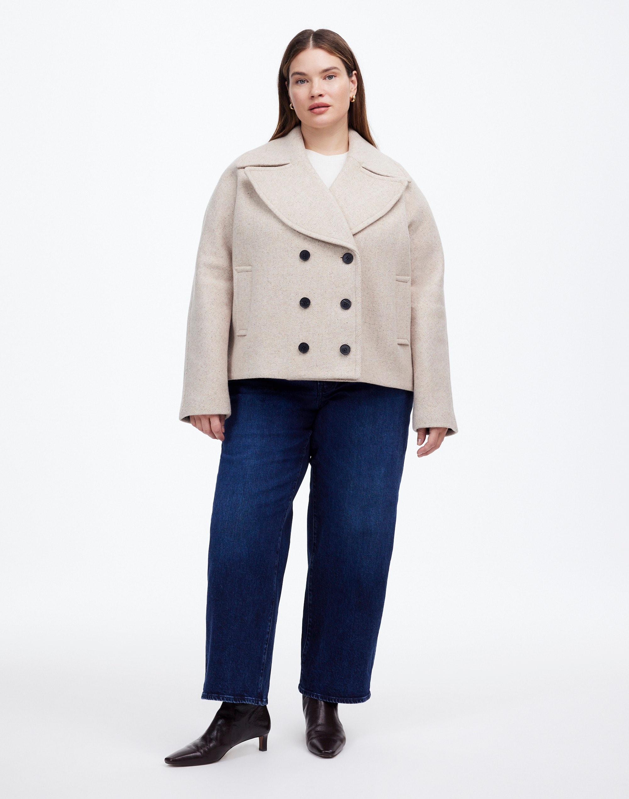 Plus Oversized-Collar Short Peacoat Herringbone | Madewell