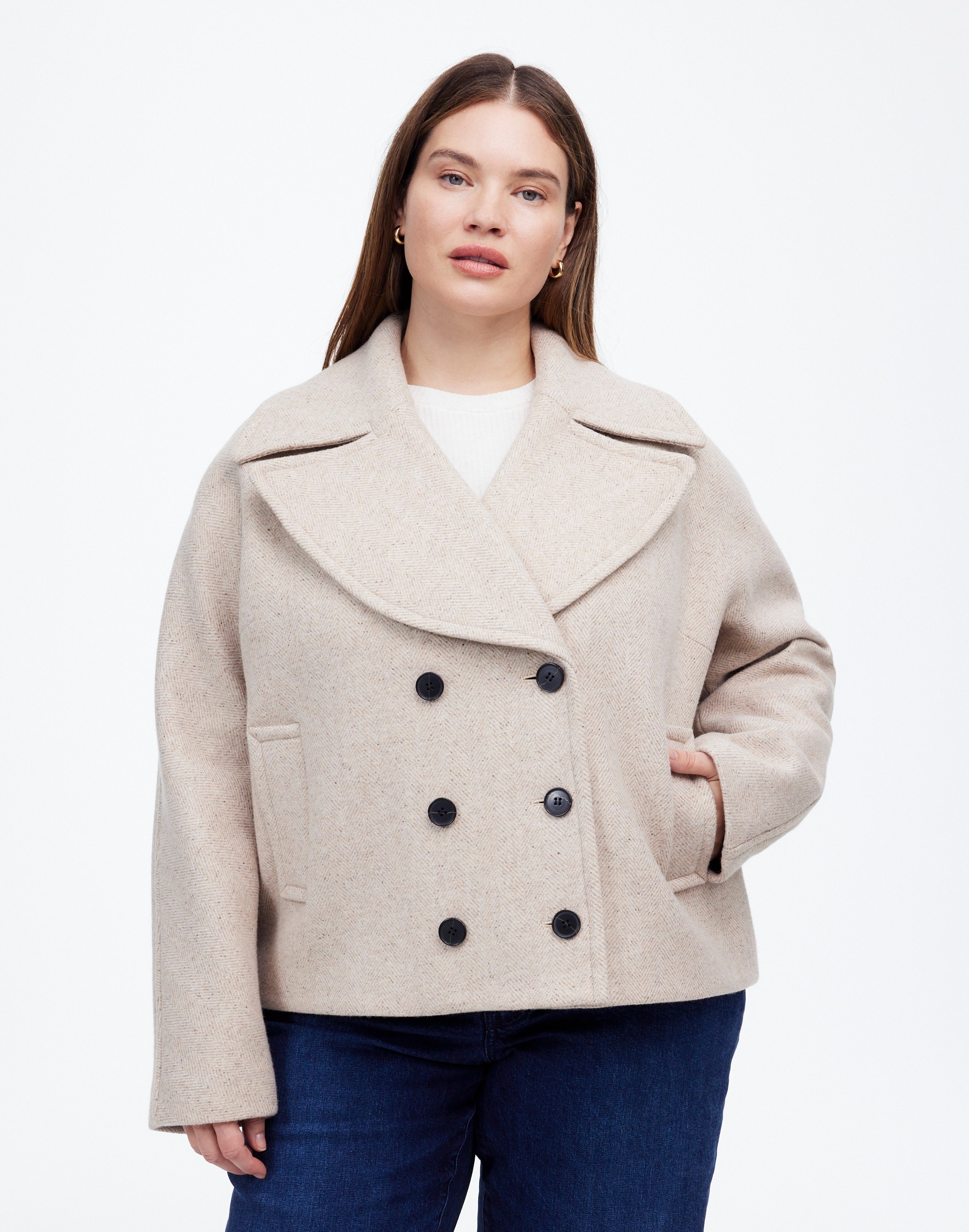 Plus Oversized-Collar Short Peacoat Herringbone | Madewell