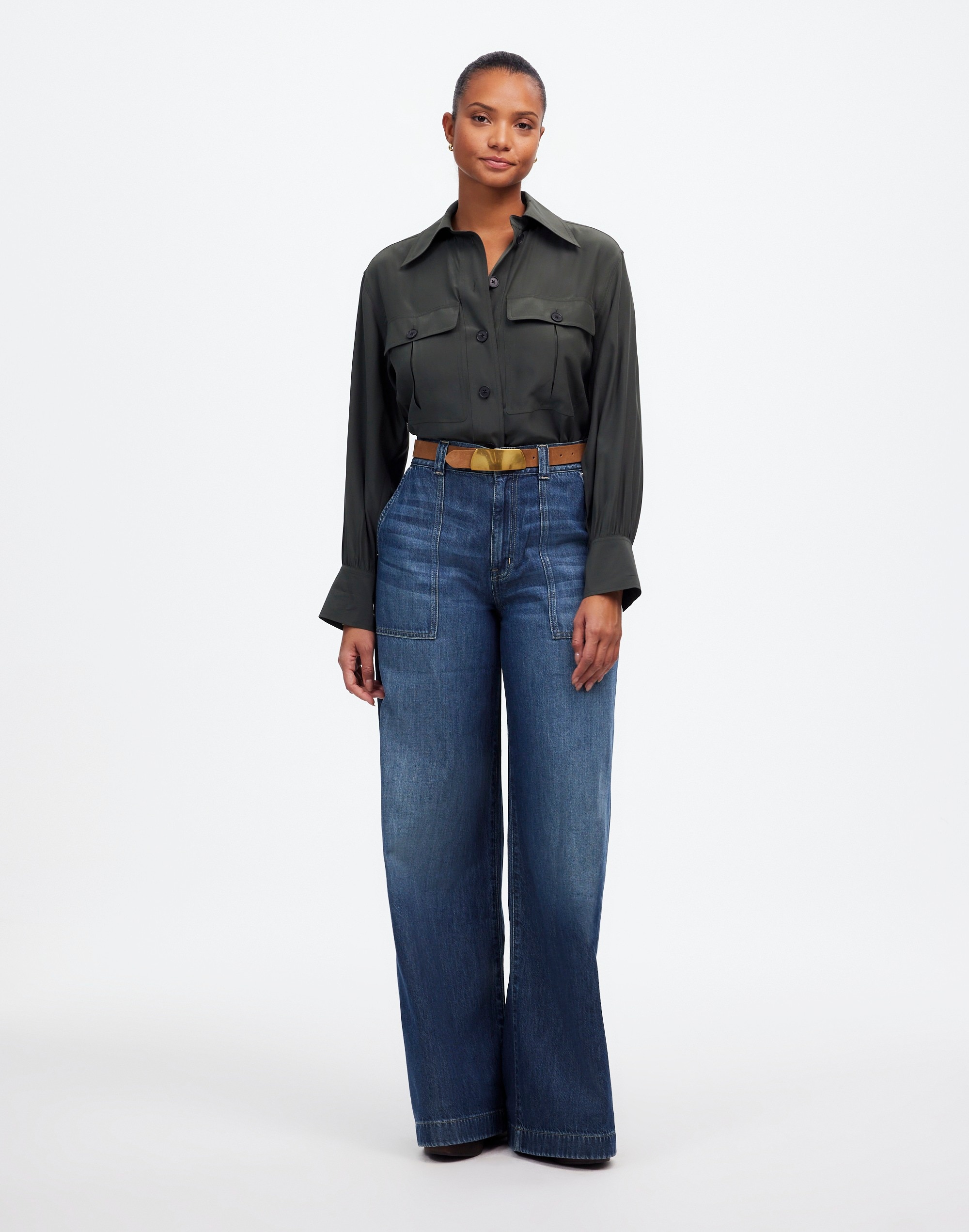 Curvy Superwide-Leg Utility Jeans Lindewood Wash: Airy Denim Edition | Madewell