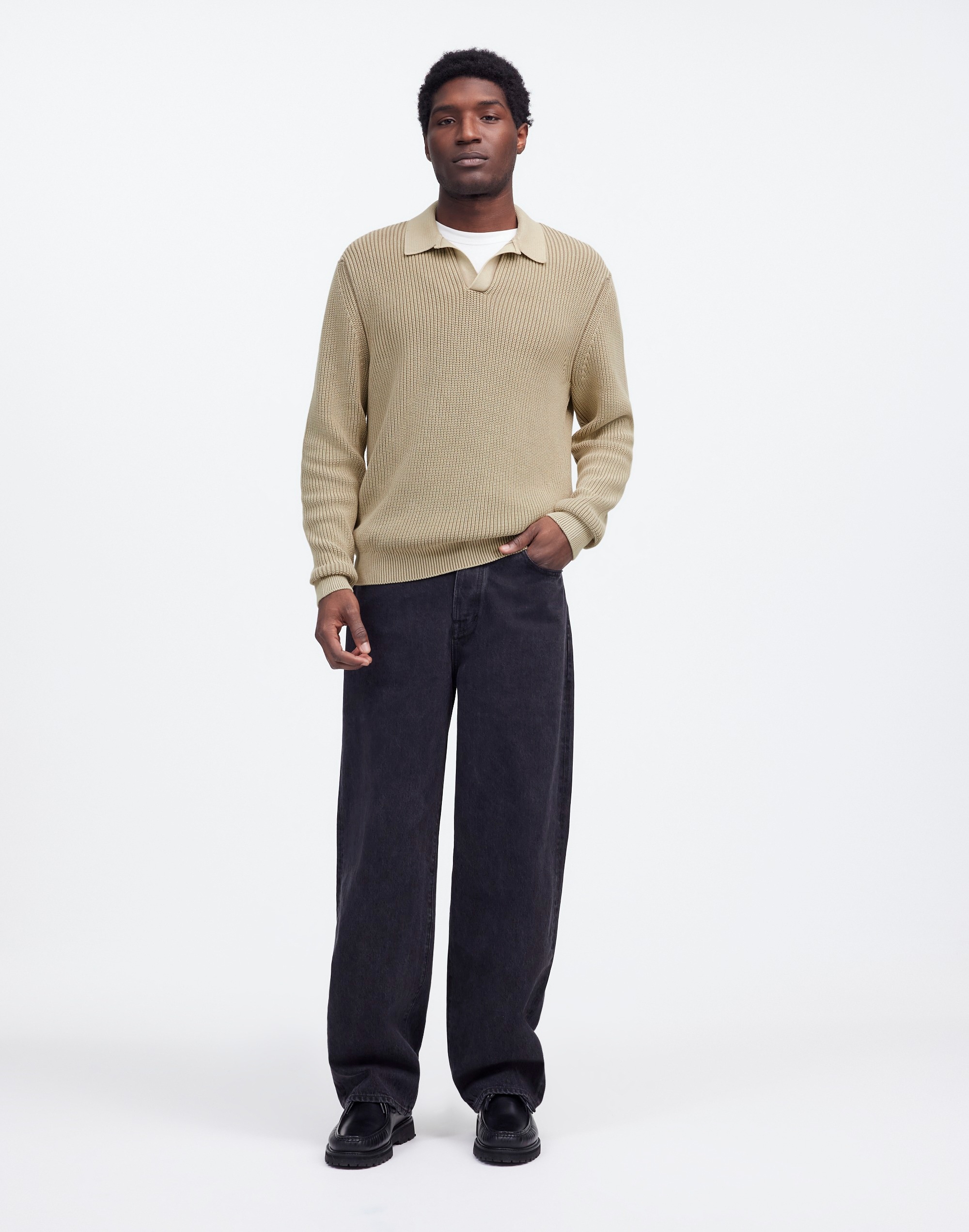 Cotton Shaker Stitch Johnny-Collar Sweater Polo | Madewell