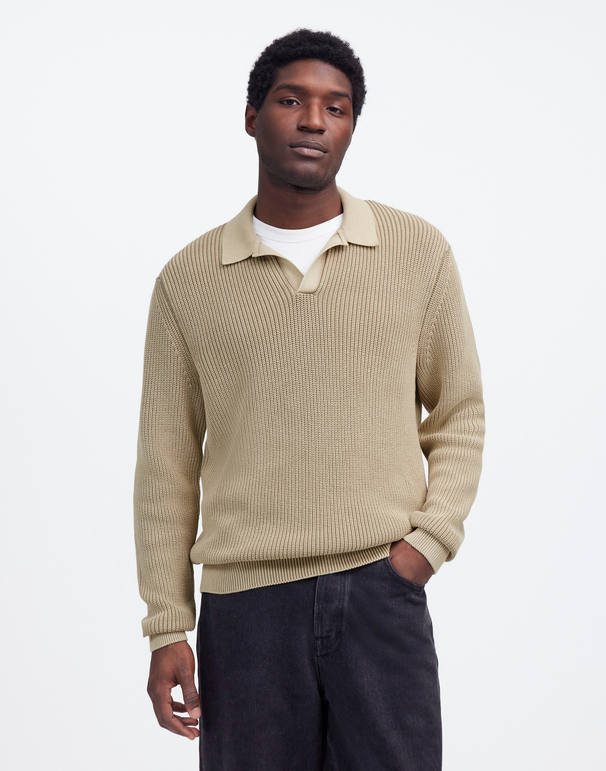 Cotton Shaker Stitch Johnny-Collar Sweater Polo | Madewell