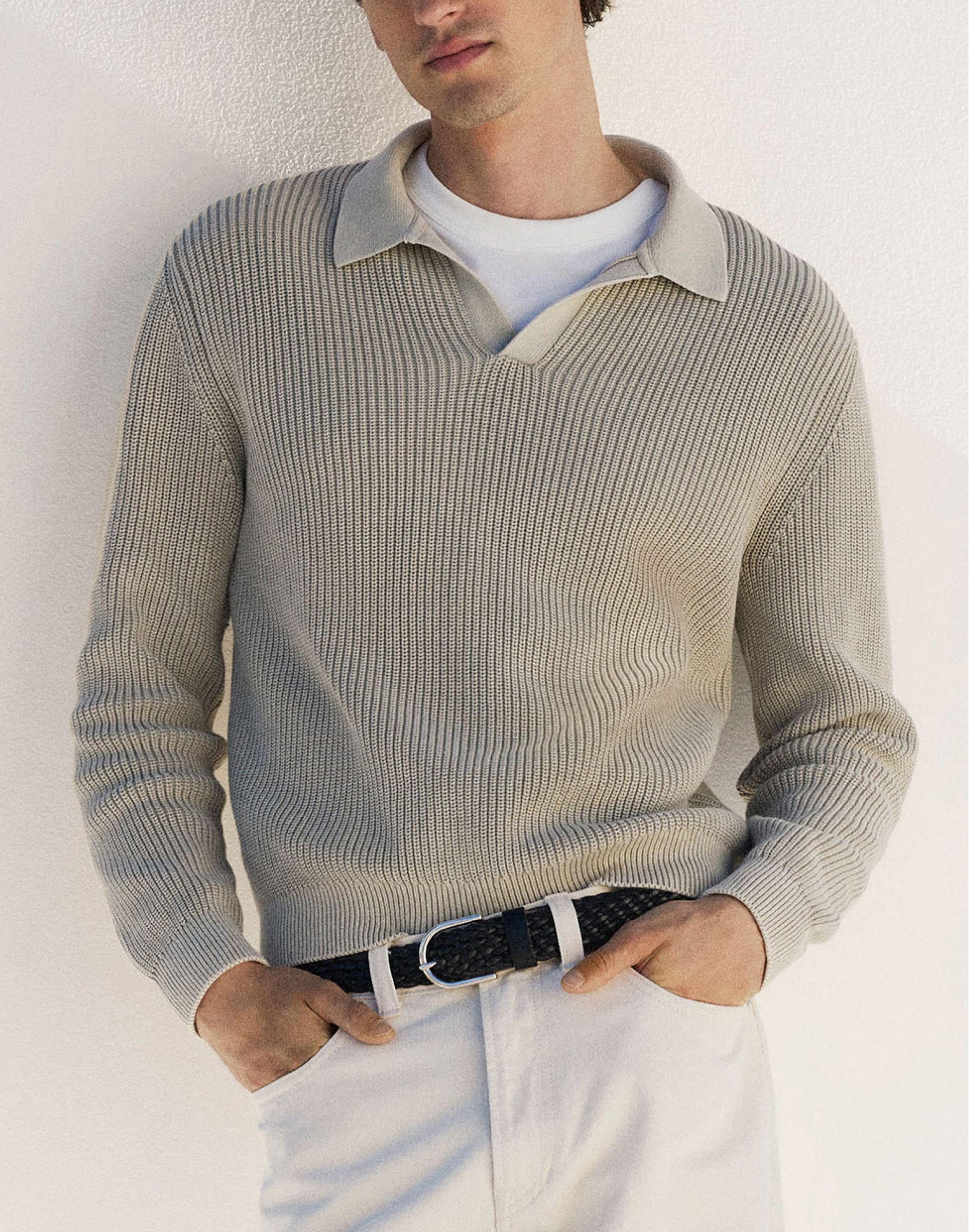 Tuck Stitch Johnny-Collar Sweater Polo | Madewell