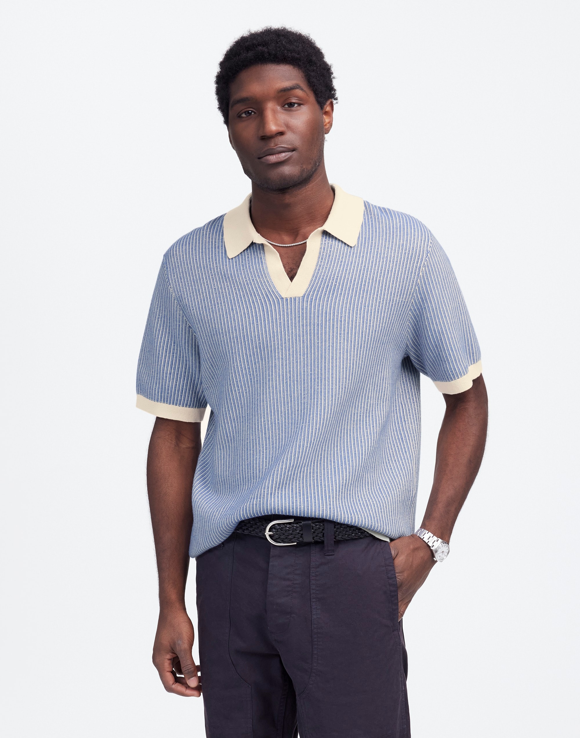 Tuck Stitch Johnny-Collar Sweater Polo | Madewell