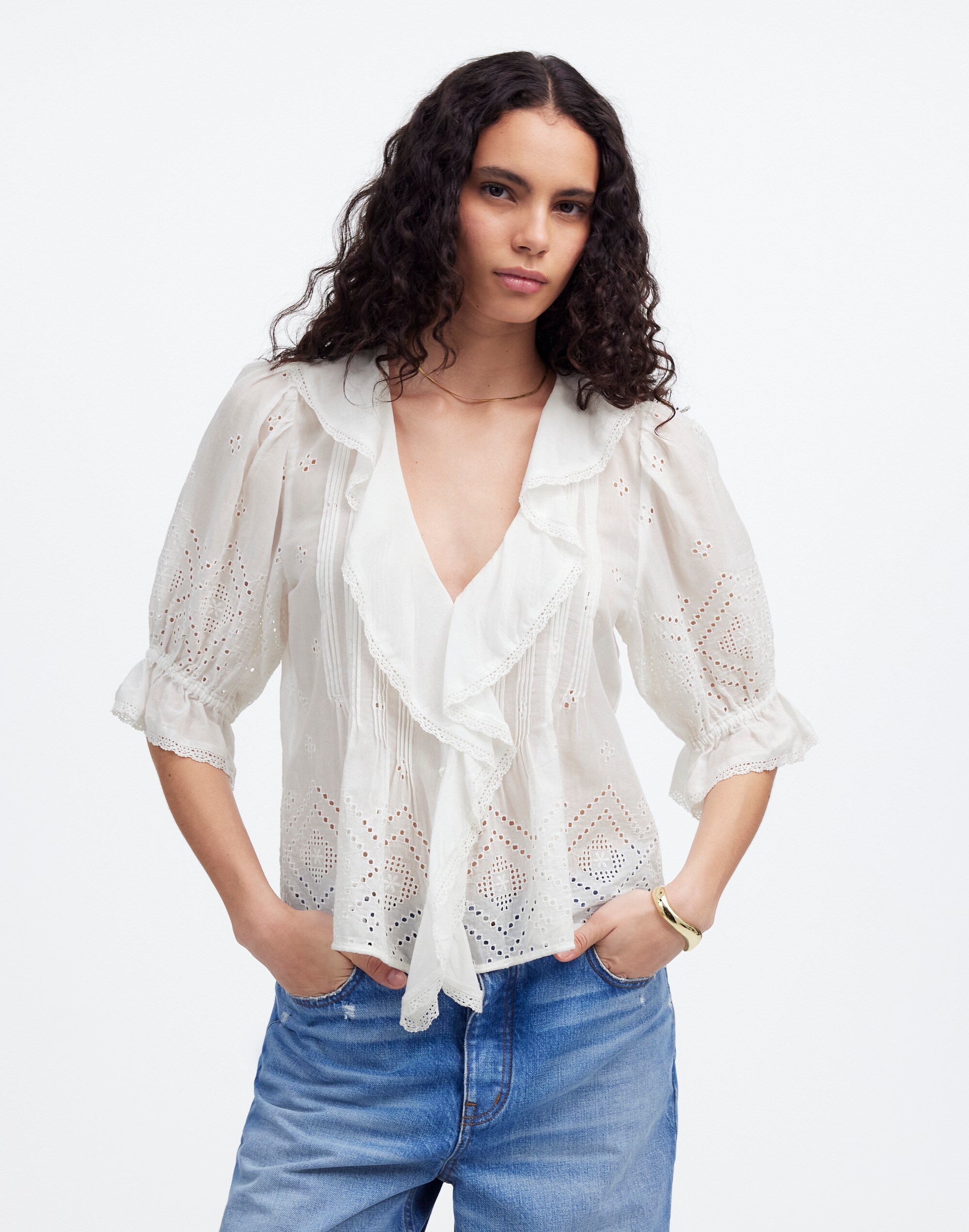 Pintucked Ruffled Puff-Sleeve Top | Madewell