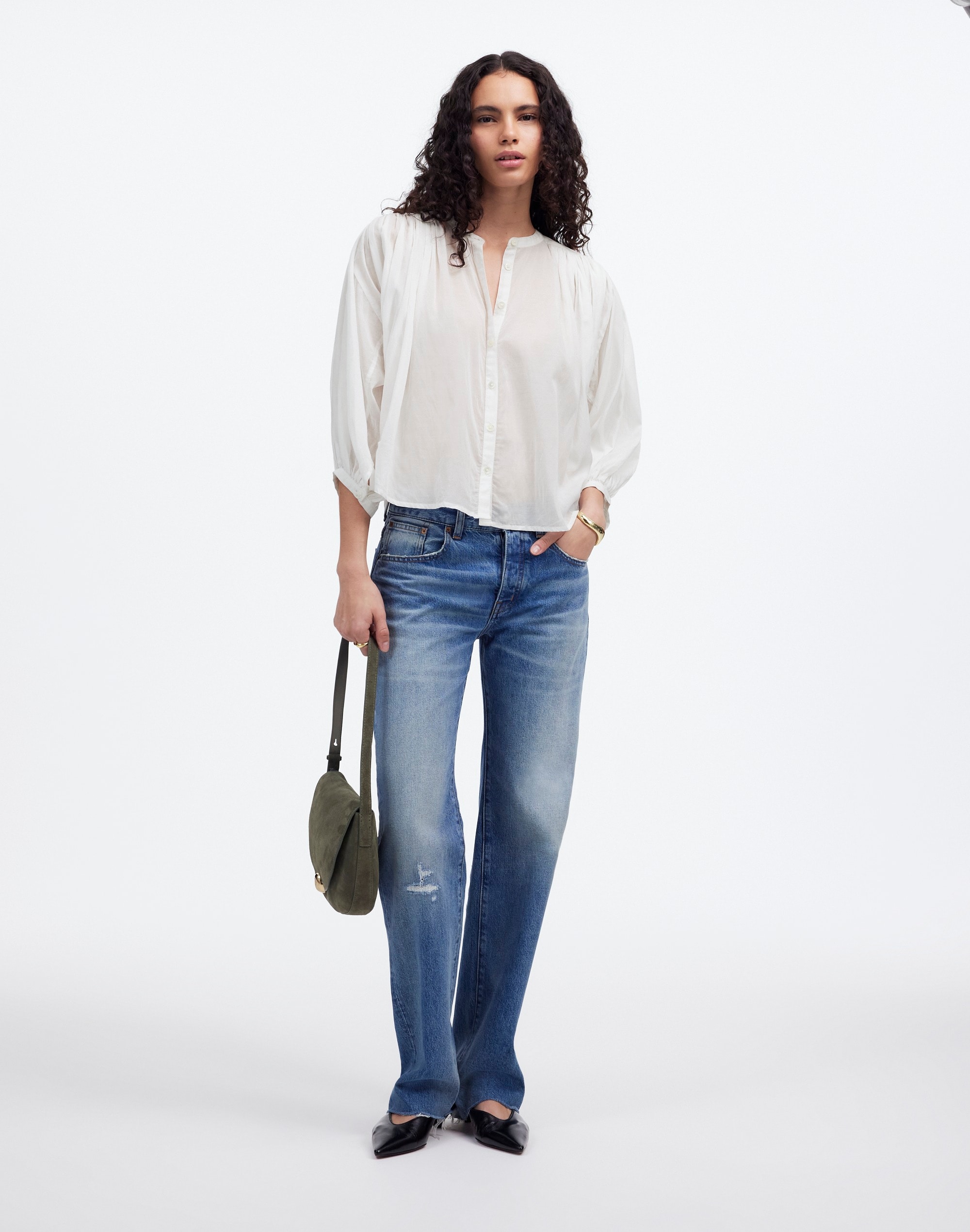 Shirred Crewneck Button-Up Top | Madewell