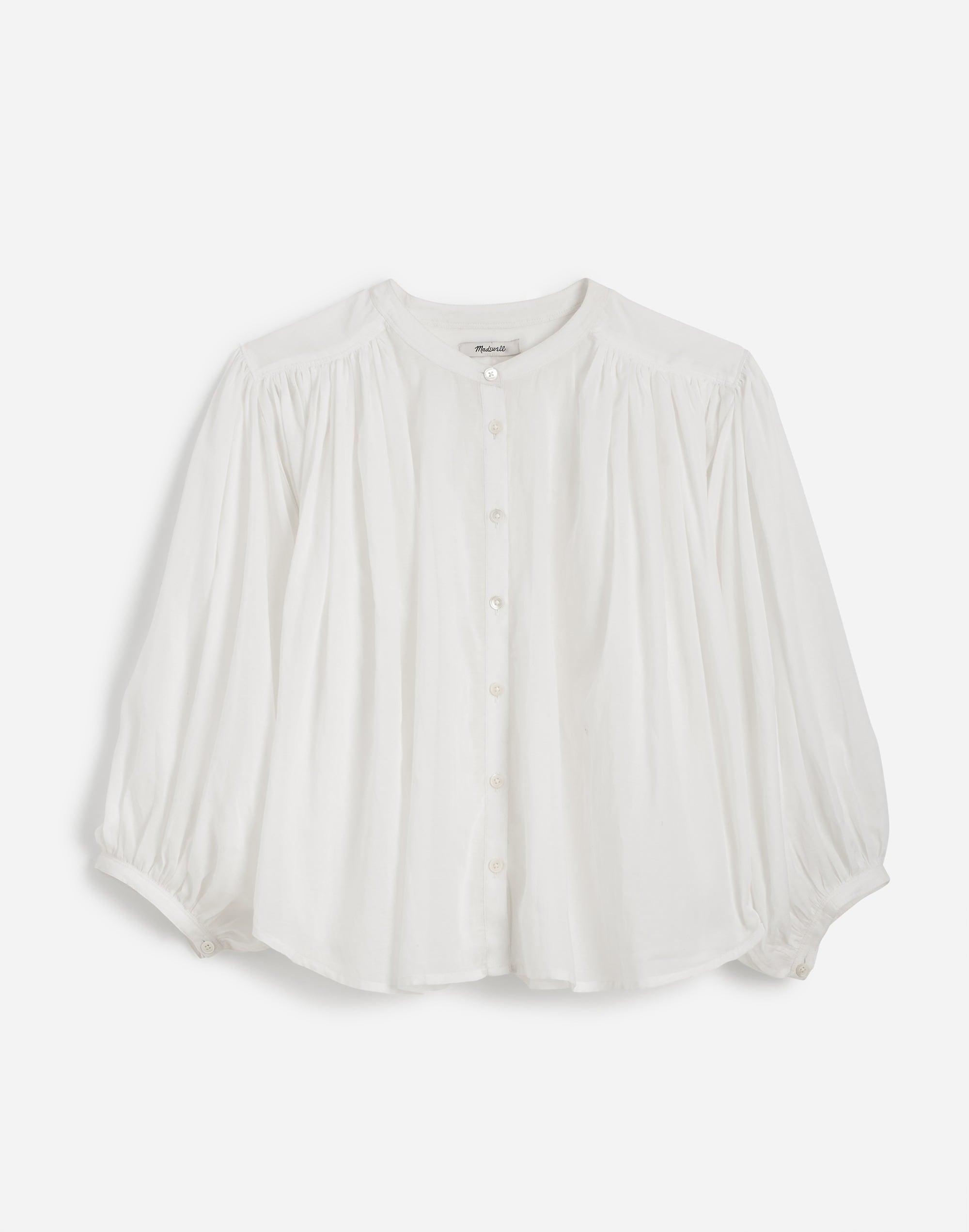 Shirred Crewneck Button-Up Top | Madewell