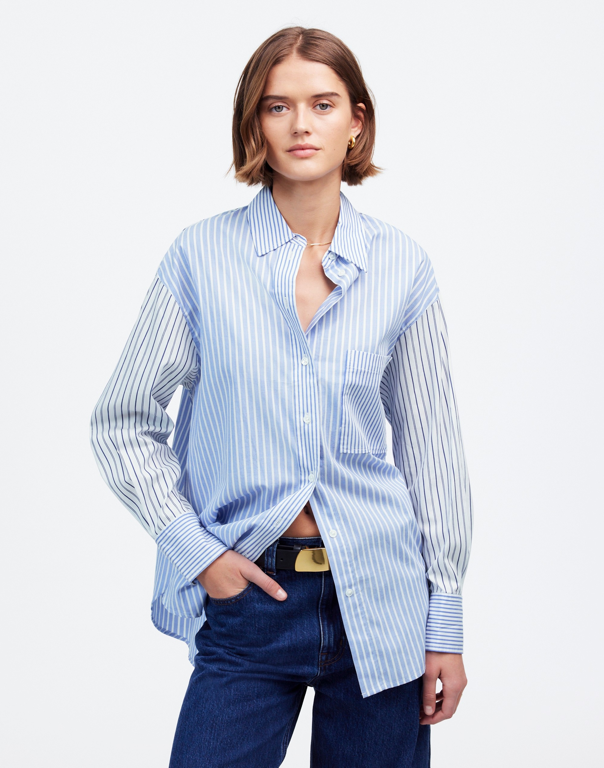 Poplin Oversized Button-Up Shirt Mixed Stripe | Madewell