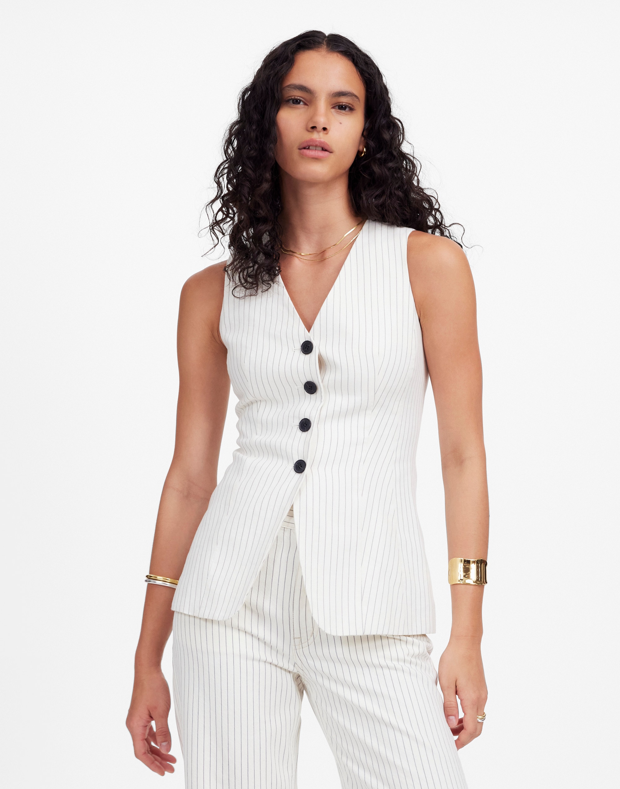 Cutaway Vest Pinstripe Linen Blend | Madewell