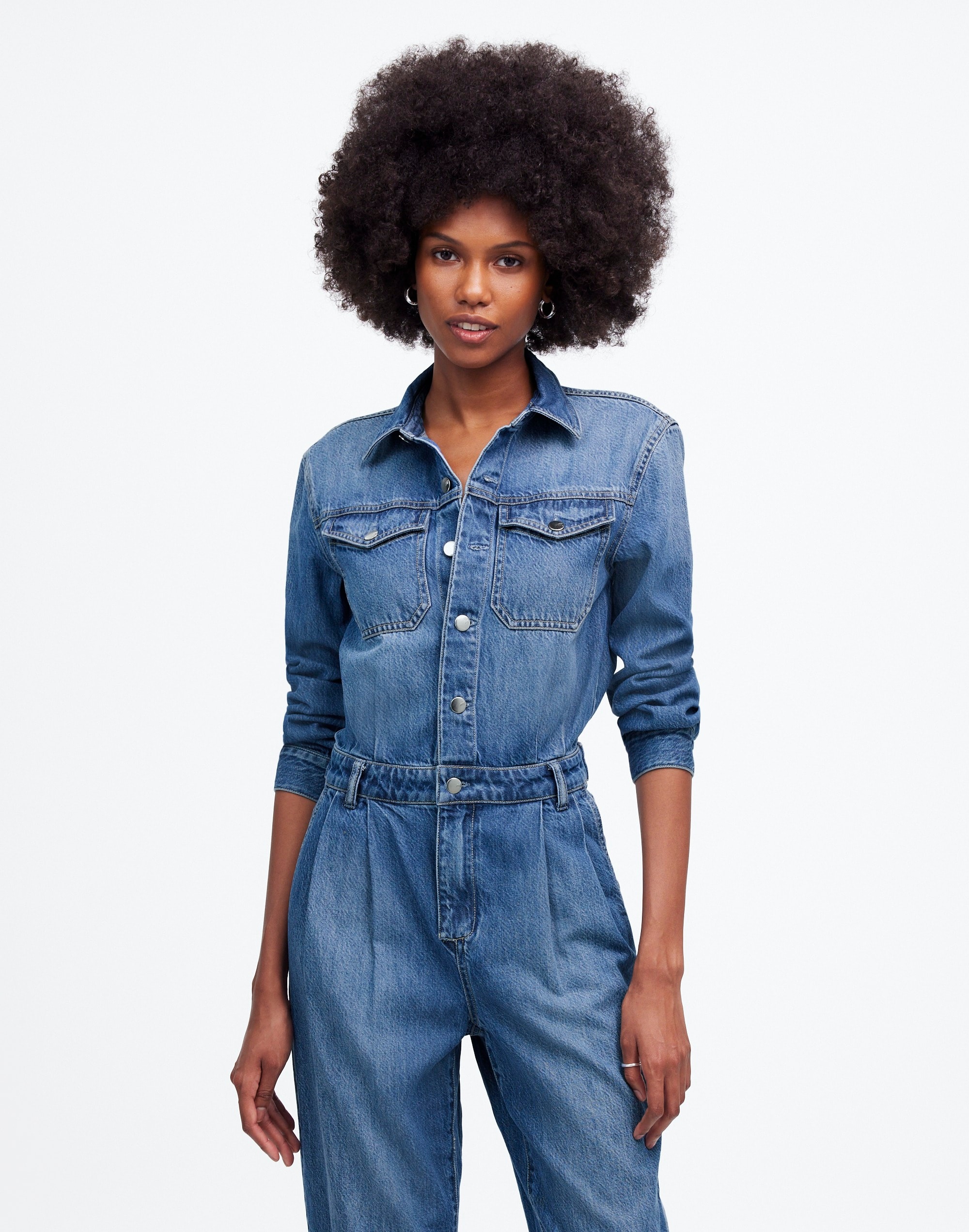 Pleated Barrel-Leg Jumpsuit Baywood Wash: Airy Denim Edition | Madewell