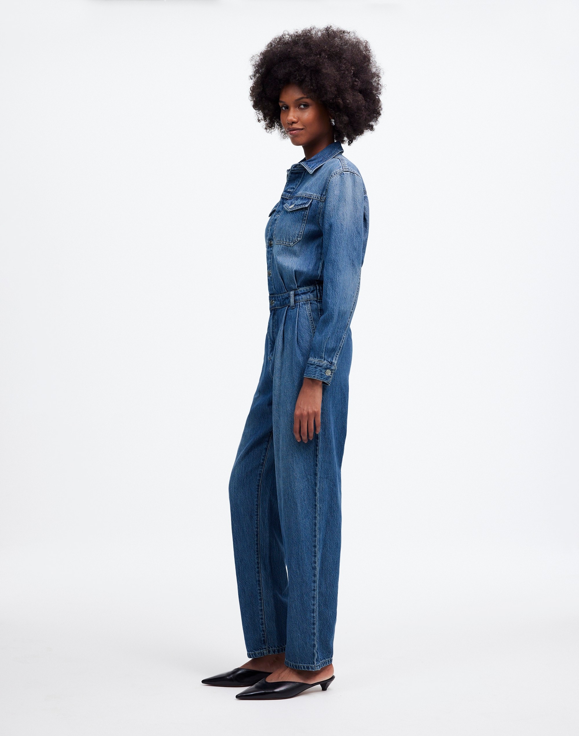 Pleated Barrel-Leg Jumpsuit Baywood Wash: Airy Denim Edition | Madewell